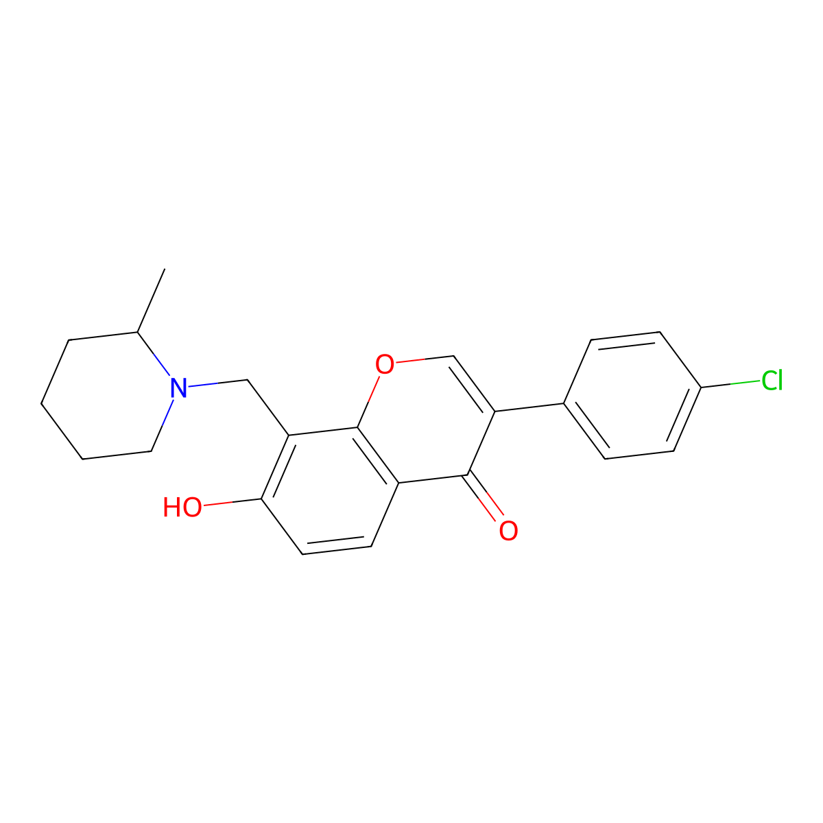 3-(4-chlorophenyl)-7-hydroxy-8-[(2-methylpiperidin-1-yl)methyl]-4H-chromen-4-one molecular structure, CAS 459152-45-5
