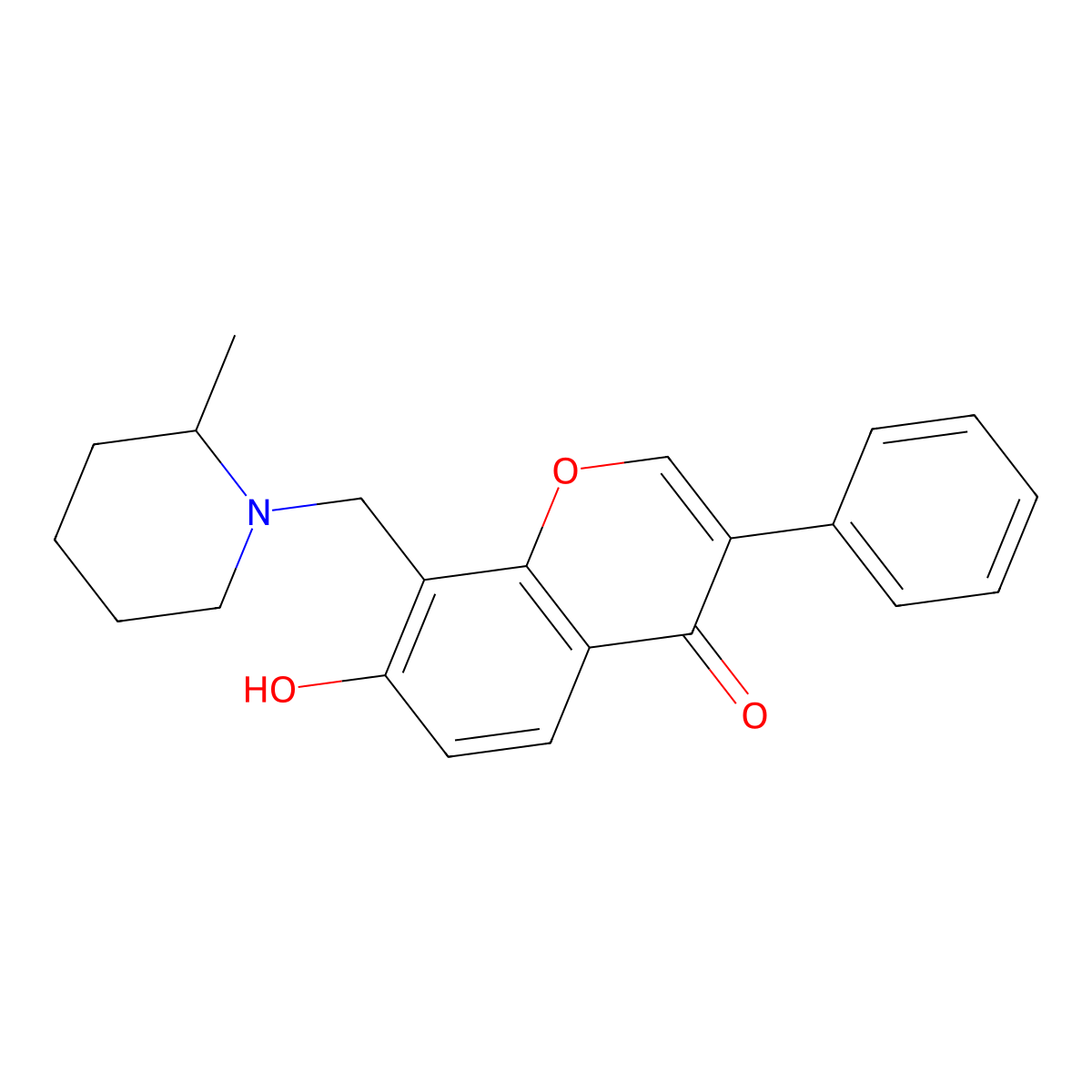 7-hydroxy-8-((2-methylpiperidin-1-yl)methyl)-3-phenyl-4H-chromen-4-one molecular structure, CAS 459152-47-7