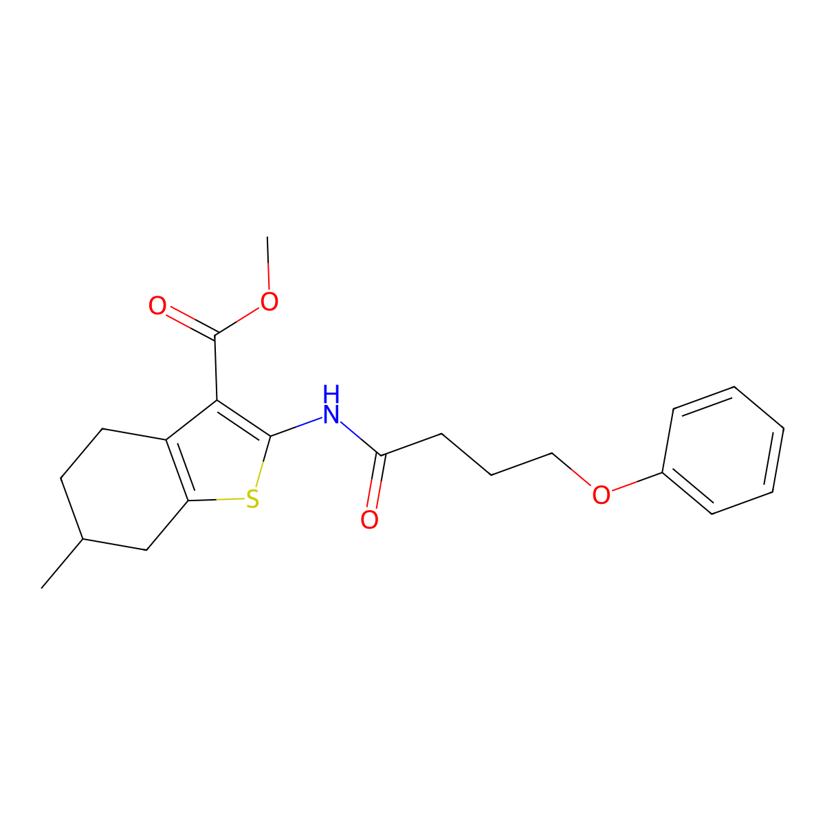 Methyl 6-methyl-2-[(4-phenoxybutanoyl)amino]-4,5,6,7-tetrahydro-1-benzothiophene-3-carboxylate molecular structure, CAS 459152-52-4