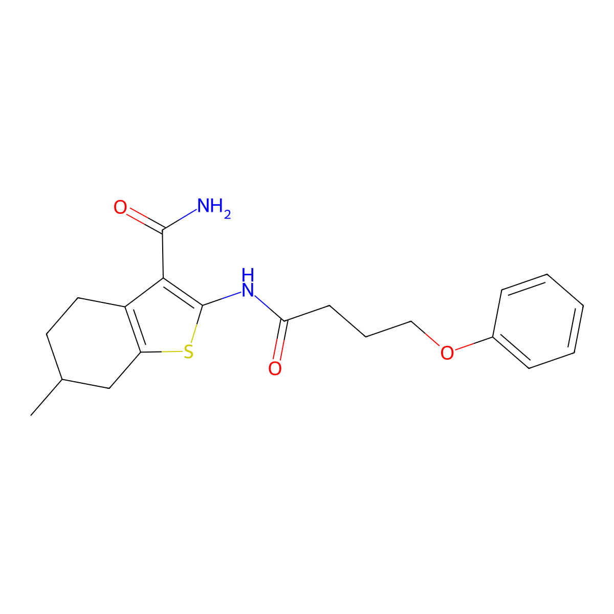 6-Methyl-2-(4-phenoxybutanamido)-4,5,6,7-tetrahydrobenzo[b]thiophene-3-carboxamide molecular structure, CAS 459152-53-5