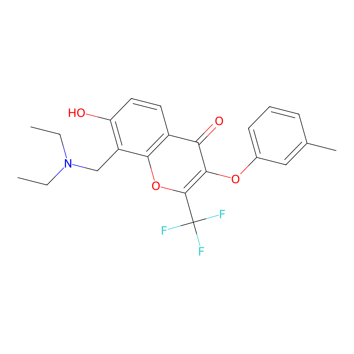 8-[(diethylamino)methyl]-7-hydroxy-3-(3-methylphenoxy)-2-(trifluoromethyl)-4H-chromen-4-one molecular structure, CAS 459152-62-6