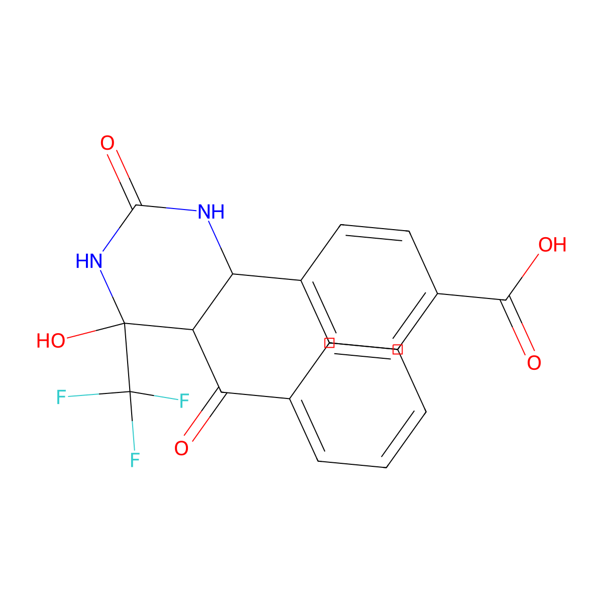 4-[6-Hydroxy-2-oxo-5-(phenylcarbonyl)-6-(trifluoromethyl)hexahydropyrimidin-4-yl]benzoic acid molecular structure, CAS 459152-91-1