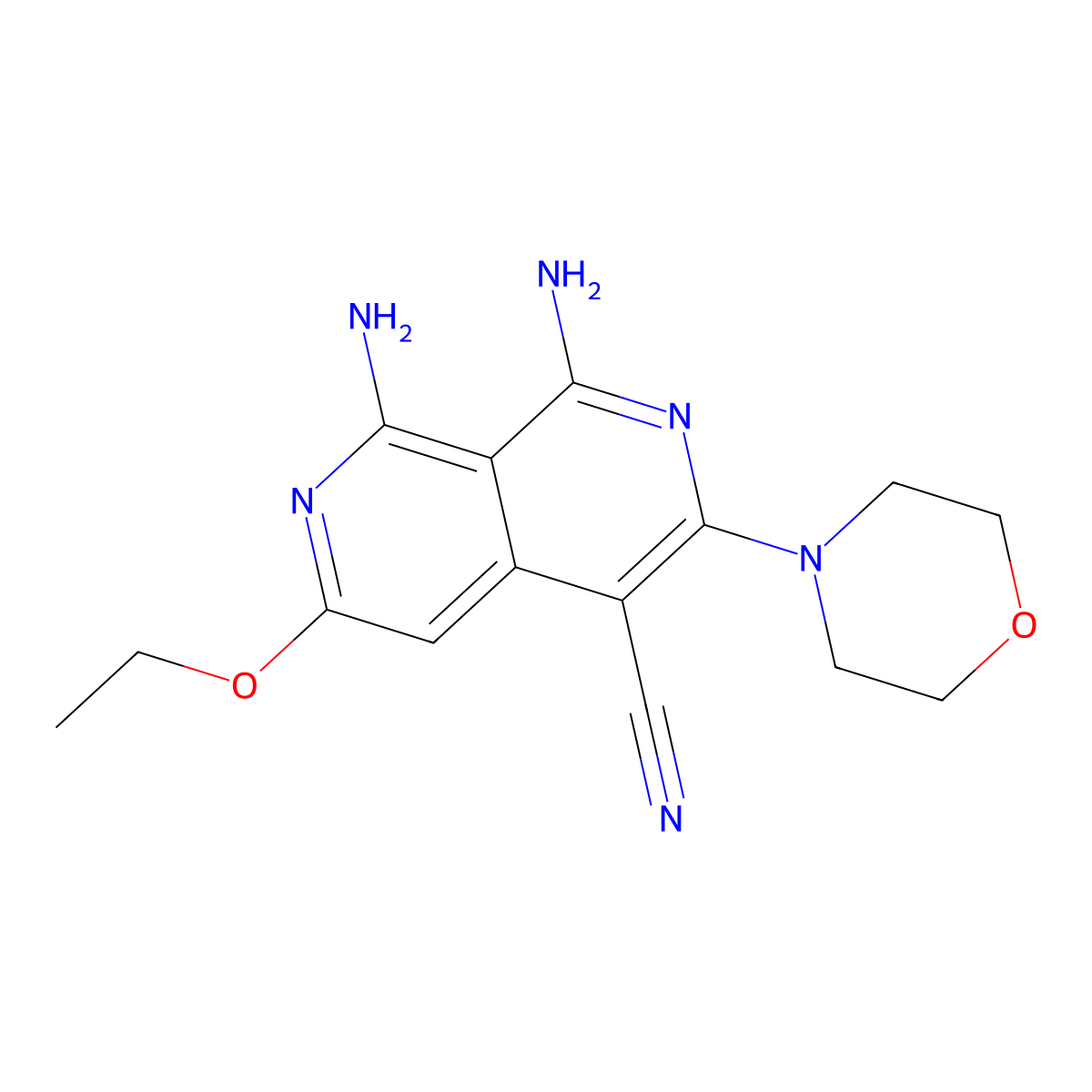 1,8-Diamino-6-ethoxy-3-morpholin-4-yl-2,7-naphthyridine-4-carbonitrile molecular structure, CAS 459153-40-3