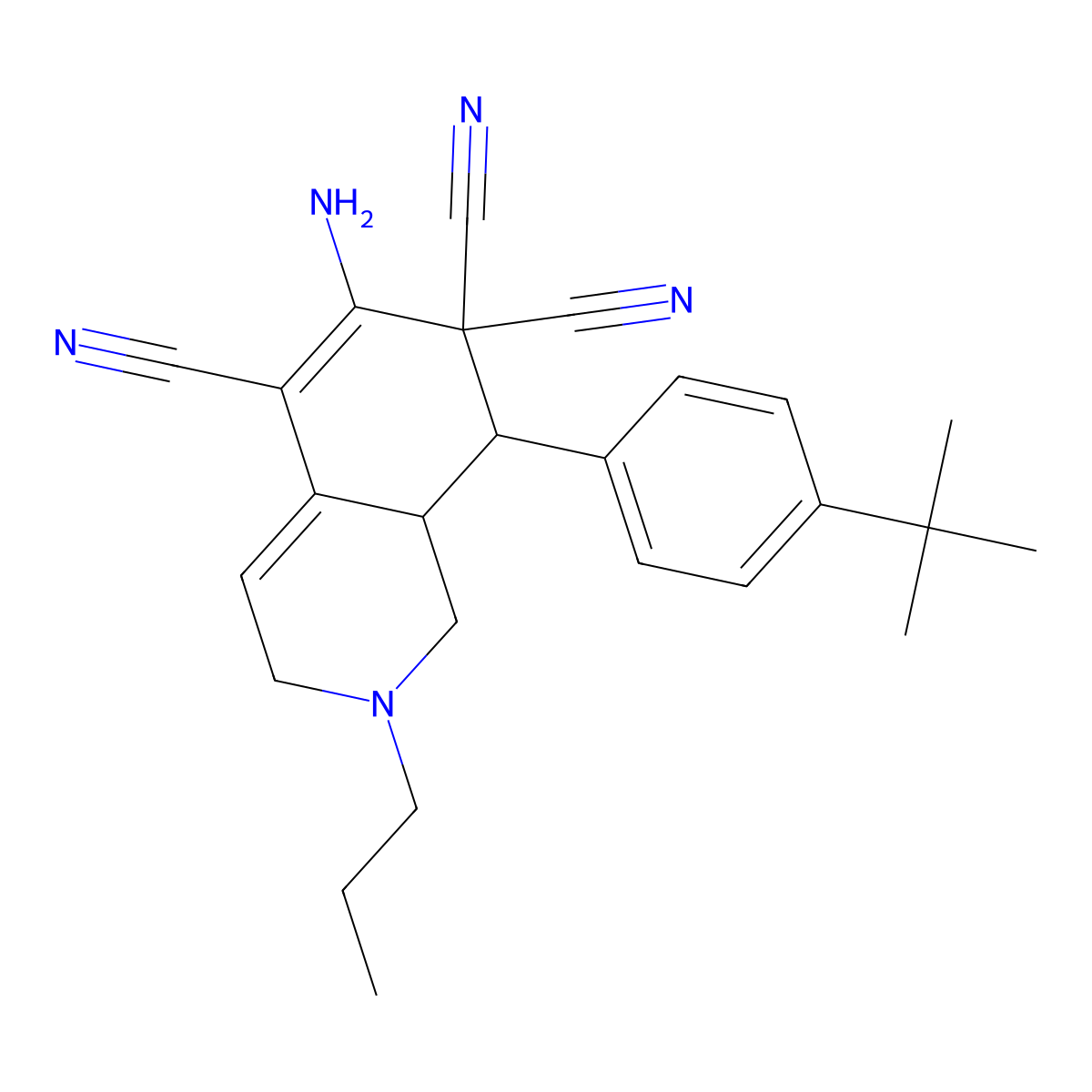 6-amino-8-(4-tert-butylphenyl)-2-propyl-2,3,8,8a-tetrahydro-5,7,7(1H)-isoquinolinetricarbonitrile molecular structure, CAS 459153-47-0