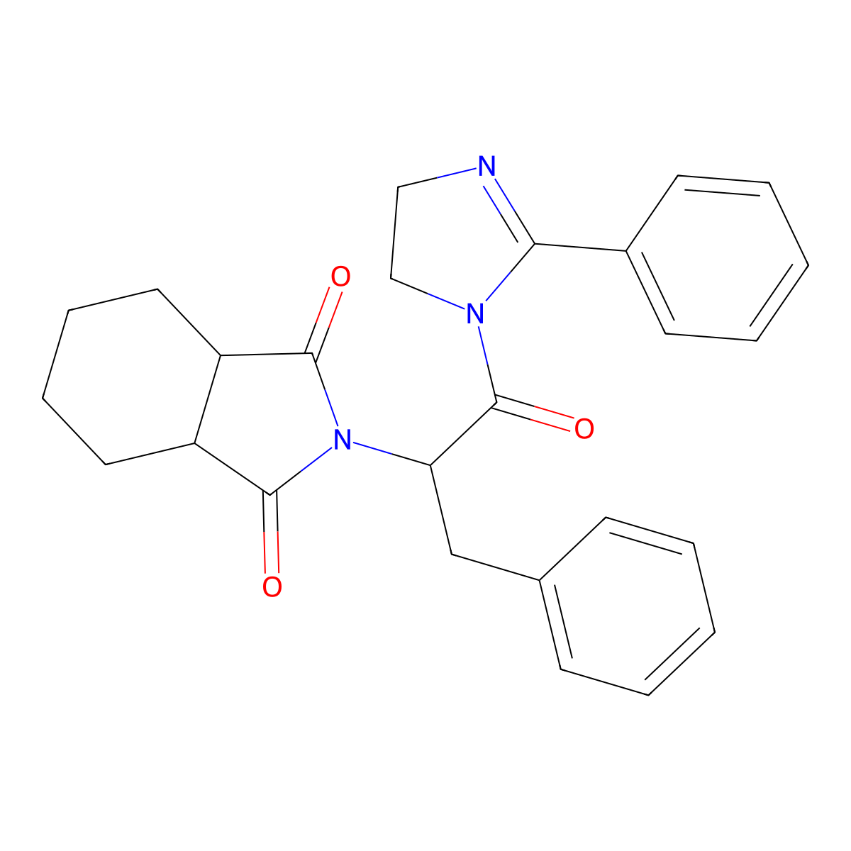 2-(2-oxo-2-(2-phenyl-4,5-dihydro-1H-imidazol-1-yl)-1-(phenylmethyl)ethyl)hexahydro-1H-isoindole-1,3(2H)-dione molecular structure, CAS 459153-54-9