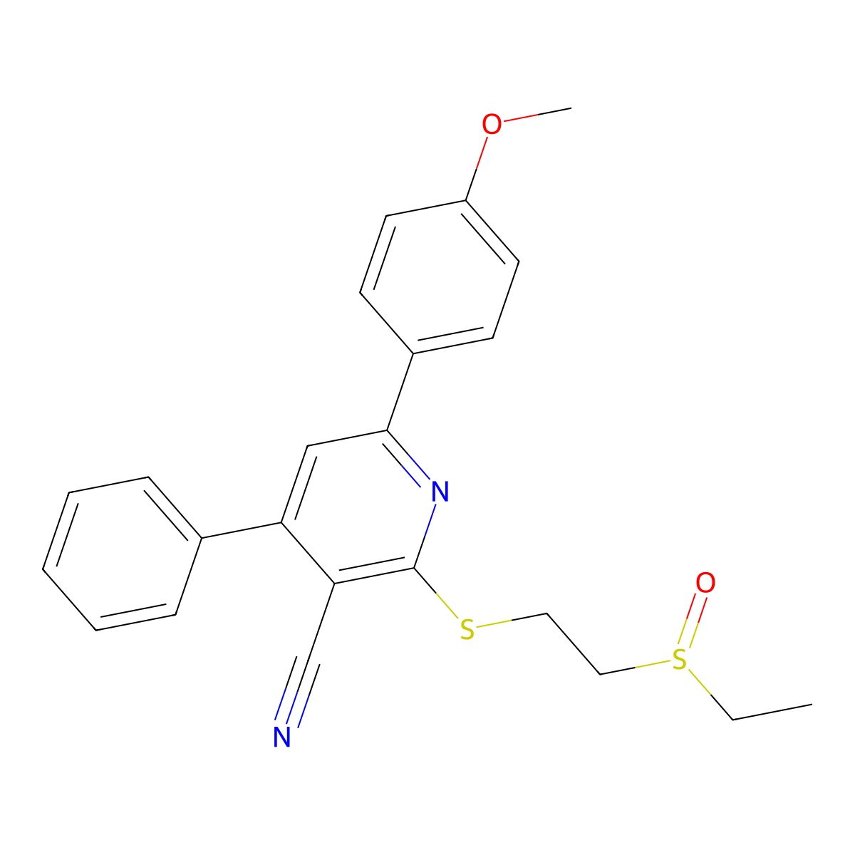 2-(2-Ethylsulfinylethylsulfanyl)-6-(4-methoxyphenyl)-4-phenylpyridine-3-carbonitrile molecular structure, CAS 459153-85-6