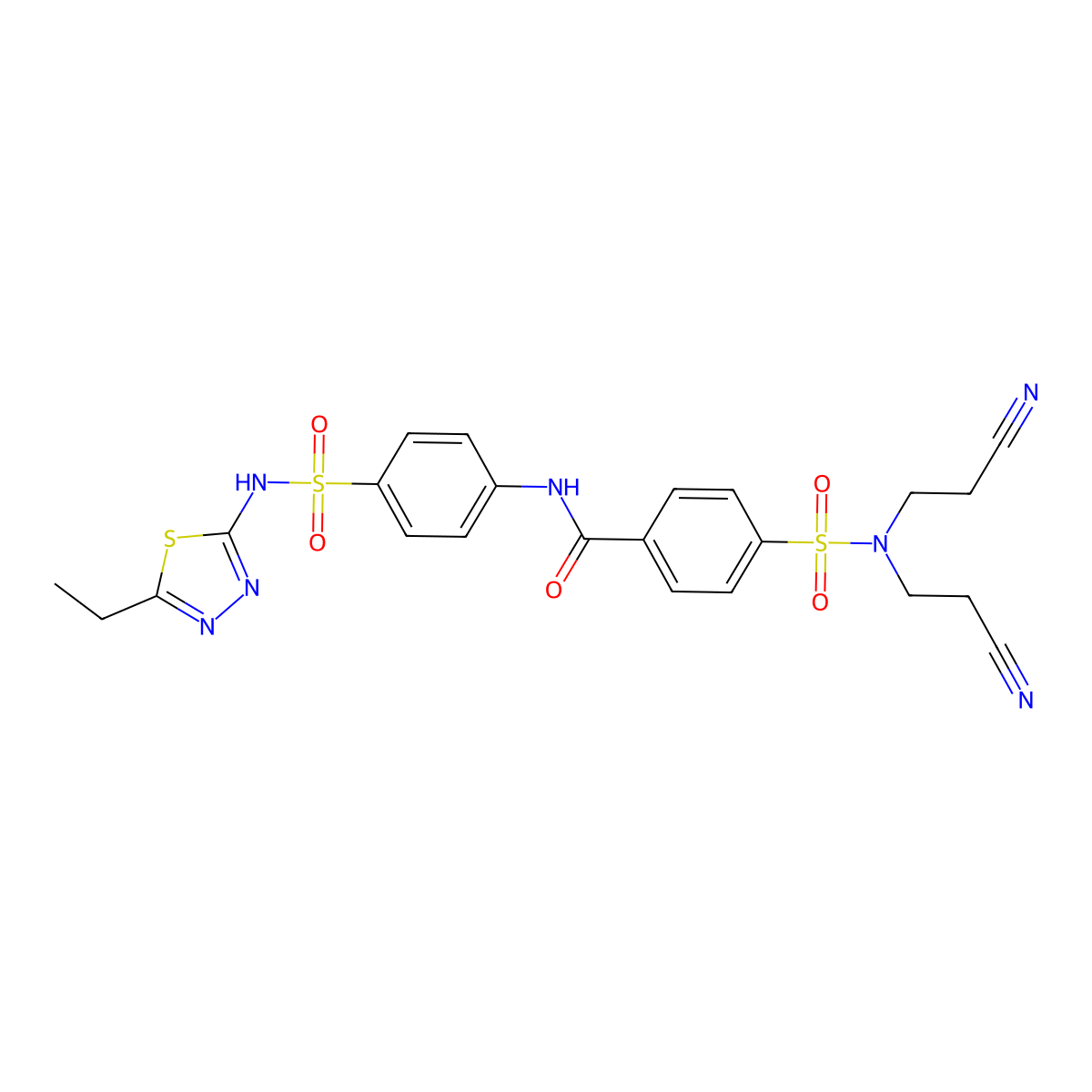 4-(N,N-bis(2-cyanoethyl)sulfamoyl)-N-(4-(N-(5-ethyl-1,3,4-thiadiazol-2-yl)sulfamoyl)phenyl)benzamide molecular structure, CAS 459154-54-2