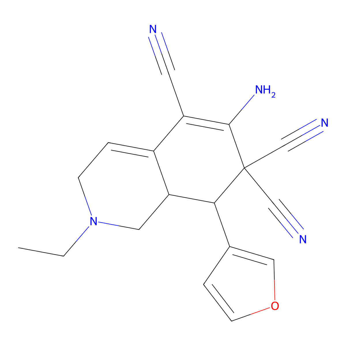 6-amino-2-ethyl-8-(3-furyl)-2,3,8,8a-tetrahydro-5,7,7(1H)-isoquinolinetricarbonitrile molecular structure, CAS 459154-60-0