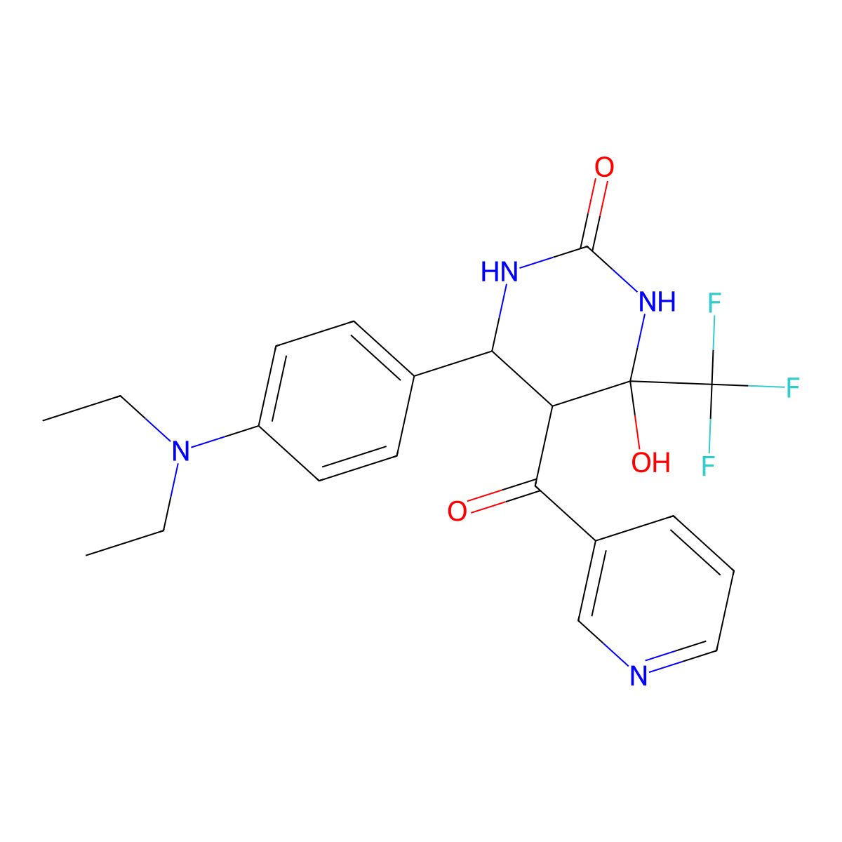 6-[4-(Diethylamino)phenyl]-4-hydroxy-5-(pyridine-3-carbonyl)-4-(trifluoromethyl)-1,3-diazinan-2-one molecular structure, CAS 459154-63-3