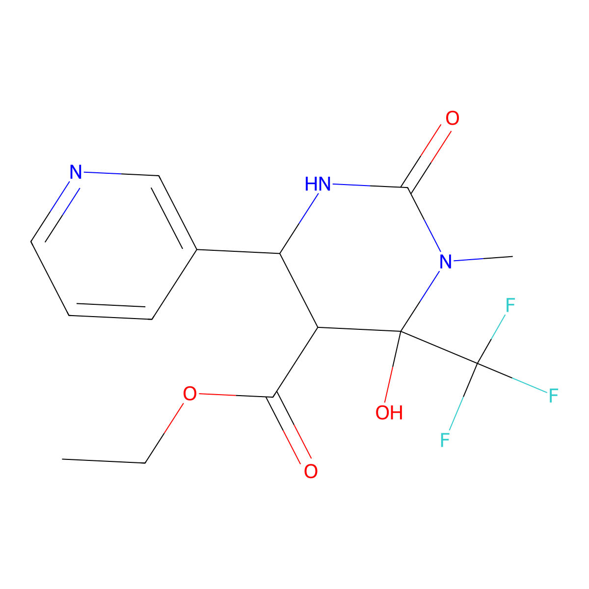 Ethyl 6-hydroxy-1-methyl-2-oxo-4-(pyridin-3-yl)-6-(trifluoromethyl)hexahydropyrimidine-5-carboxylate molecular structure, CAS 459154-97-3