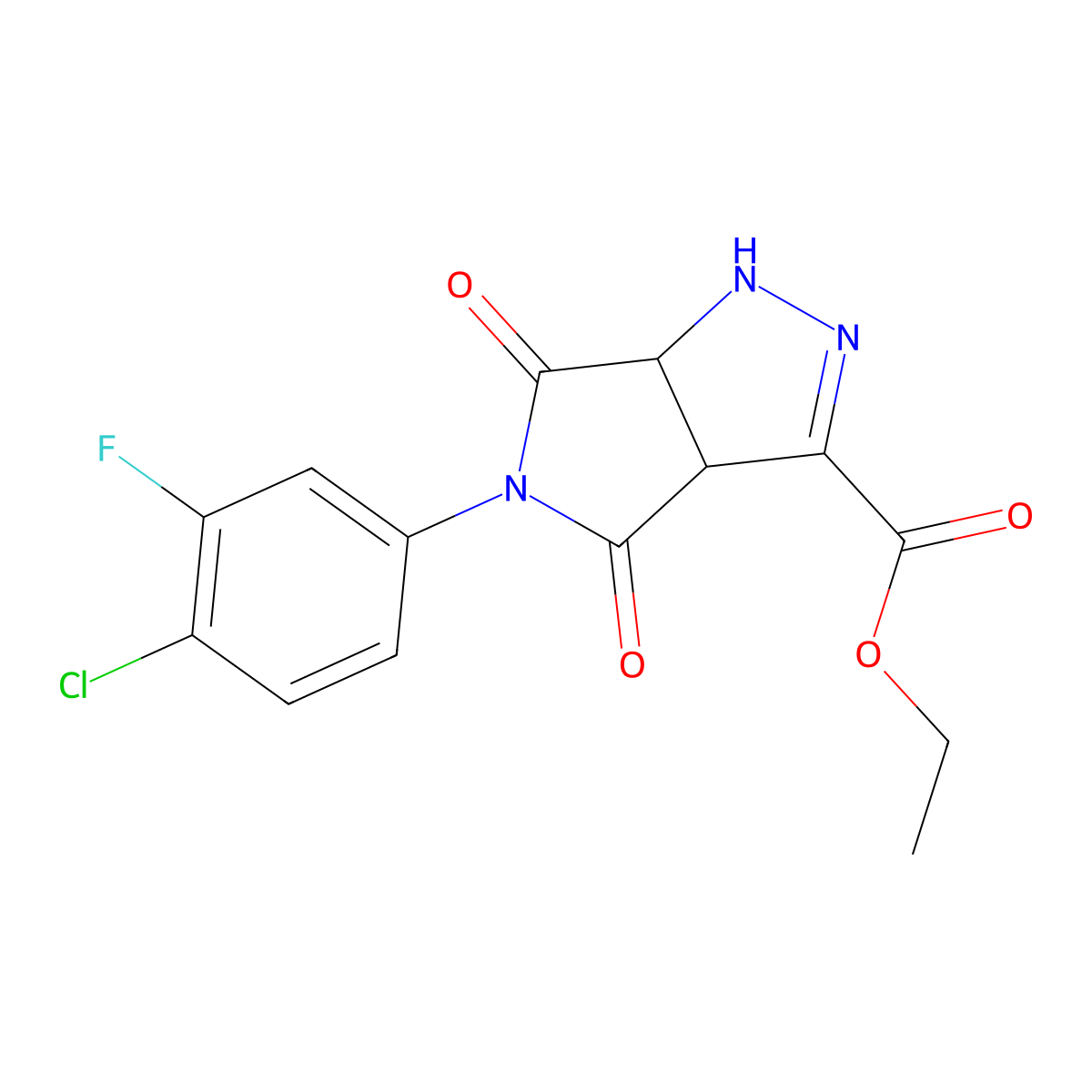 Ethyl 5-(4-chloro-3-fluorophenyl)-4,6-dioxo-1,3a,4,5,6,6a-hexahydropyrrolo[3,4-c]pyrazole-3-carboxylate molecular structure, CAS 459155-30-7