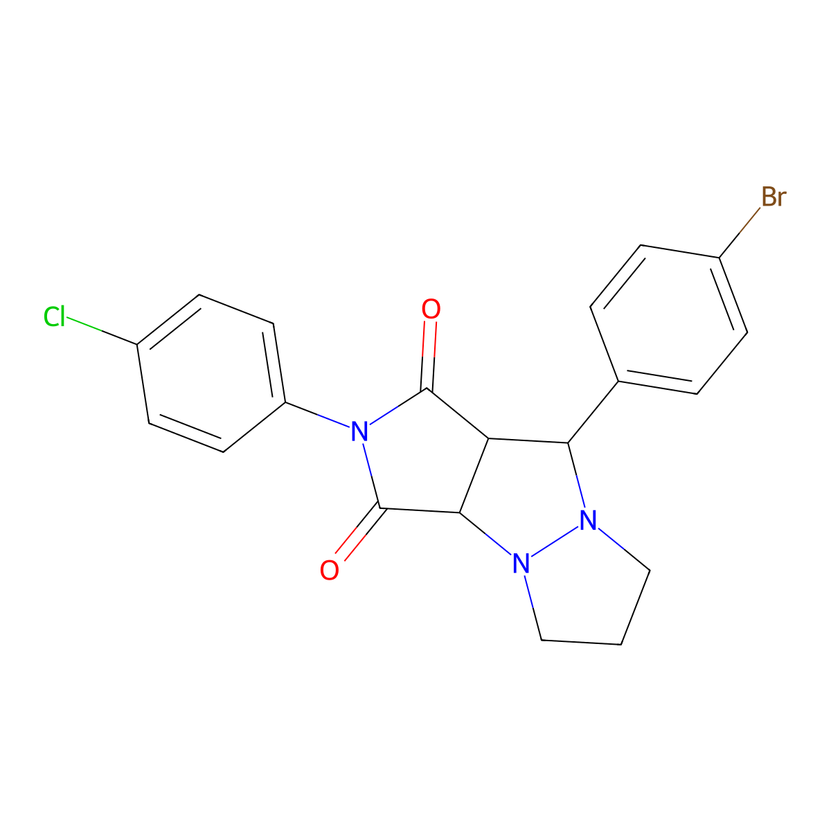 9-(4-bromophenyl)-2-(4-chlorophenyl)hexahydro-1H-pyrazolo[1,2-a]pyrrolo[3,4-c]pyrazole-1,3(2H)-dione molecular structure, CAS 459155-32-9