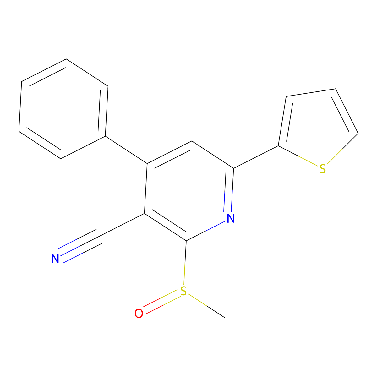 2-Methylsulfinyl-4-phenyl-6-thiophen-2-ylpyridine-3-carbonitrile molecular structure, CAS 459155-39-6