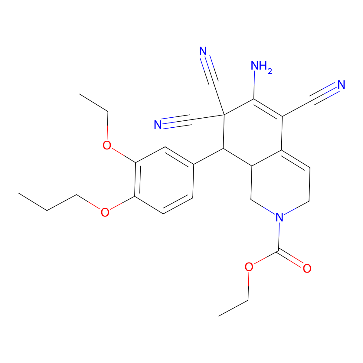 (8S,8aR)-ethyl 6-amino-5,7,7-tricyano-8-(3-ethoxy-4-propoxyphenyl)-1,7,8,8a-tetrahydroisoquinoline-2(3H)-carboxylate molecular structure, CAS 459155-68-1