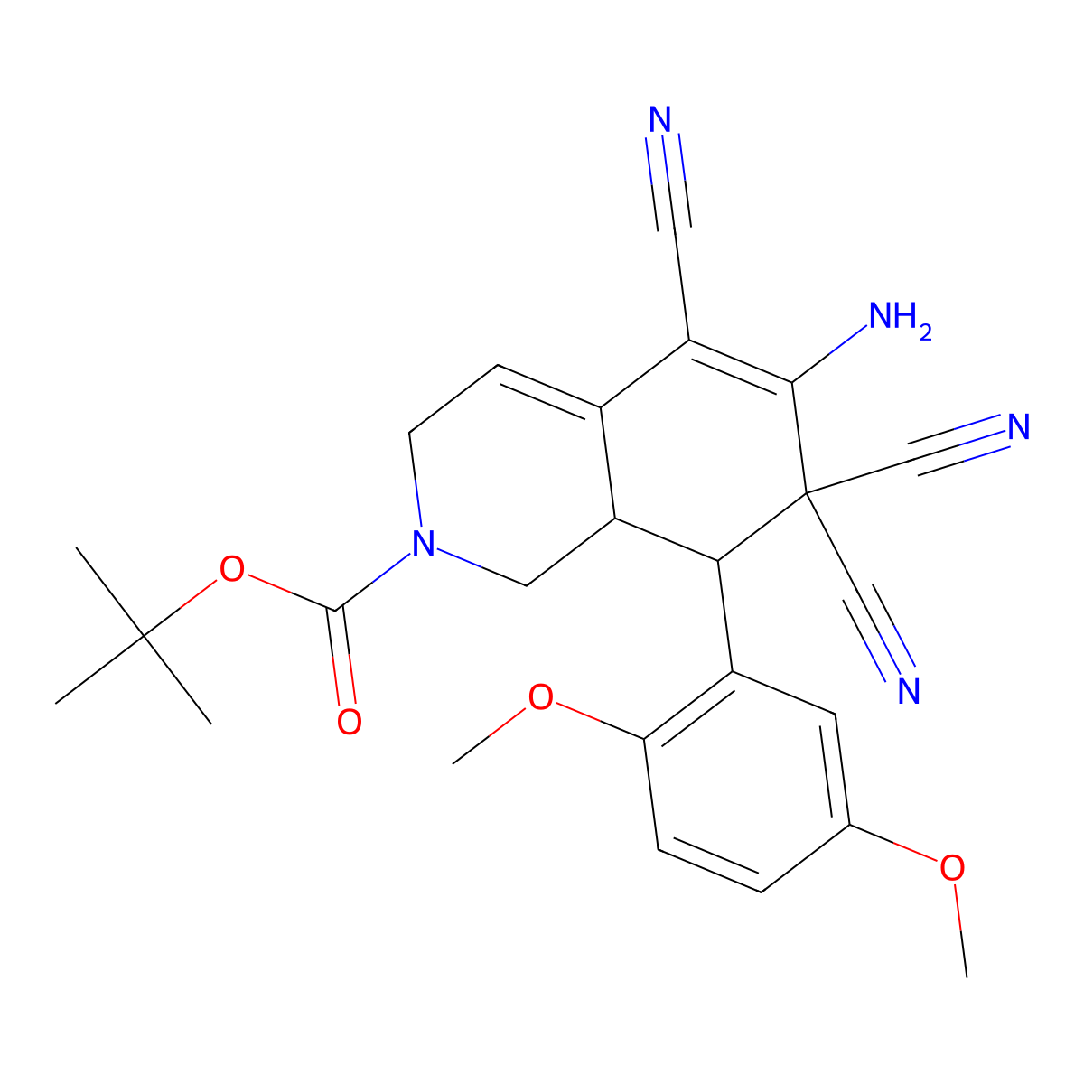 tert-butyl (8R,8aR)-6-amino-5,7,7-tricyano-8-(2,5-dimethoxyphenyl)-1,3,8,8a-tetrahydroisoquinoline-2-carboxylate molecular structure, CAS 459155-75-0
