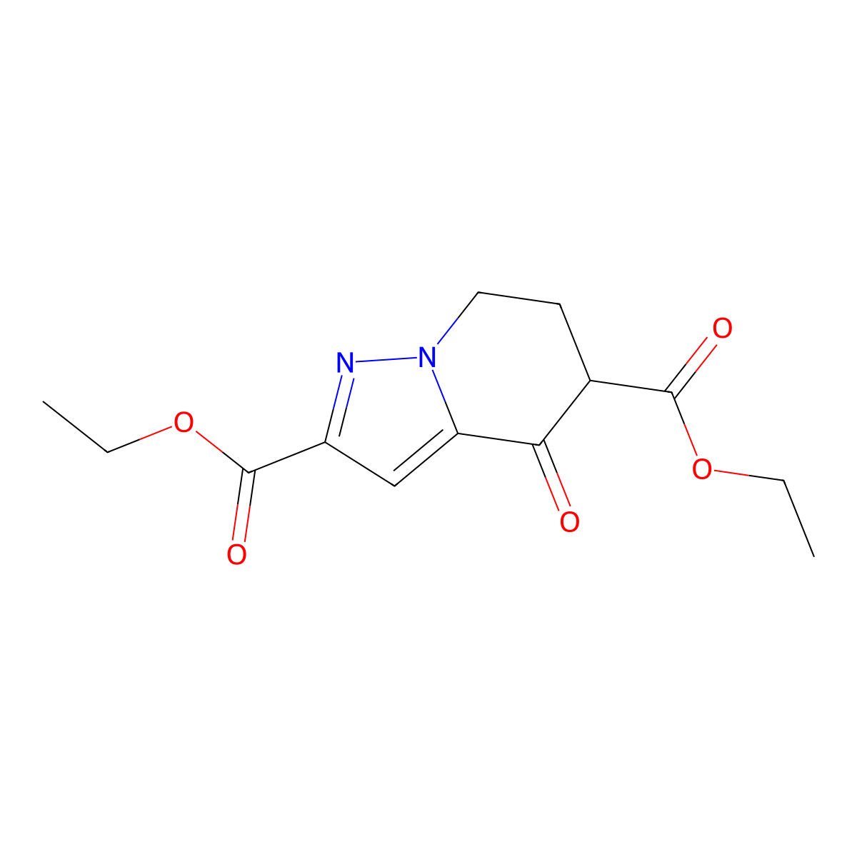4-Oxo-4,5,6,7-tetrahydro-pyrazolo[1,5-a]pyridine-2,5-dicarboxylic acid diethyl ester molecular structure, CAS 459157-16-5