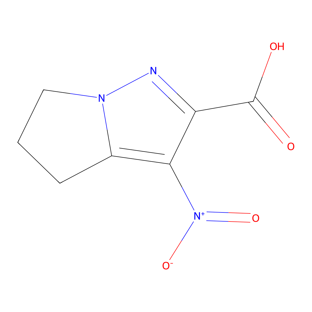 3-nitro-5,6-dihydro-4H-pyrrolo[1,2-b]pyrazole-2-carboxylic acid molecular structure, CAS 459157-32-5
