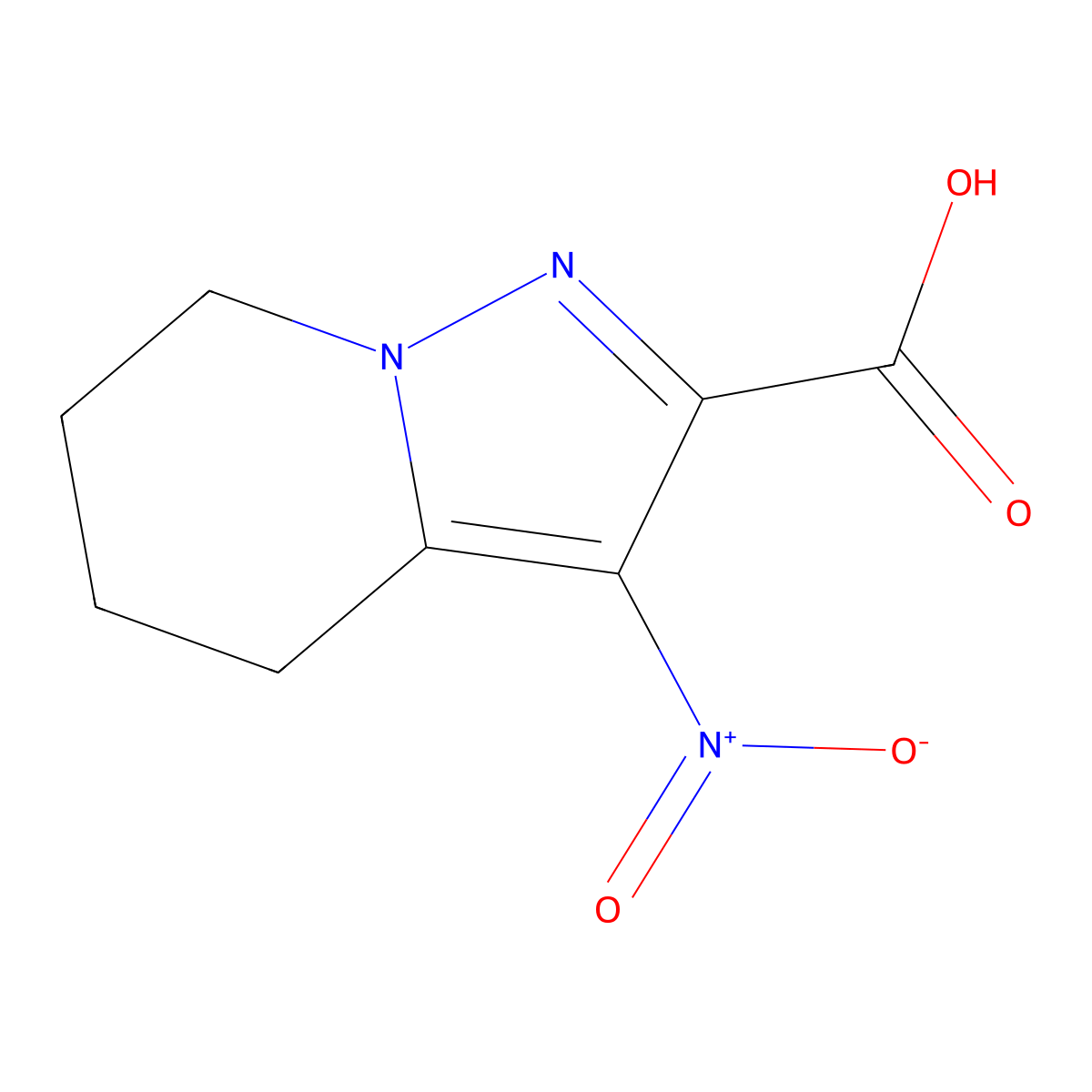 3-Nitro-4,5,6,7-tetrahydropyrazolo[1,5-a]pyridine-2-carboxylic acid molecular structure, CAS 459157-33-6