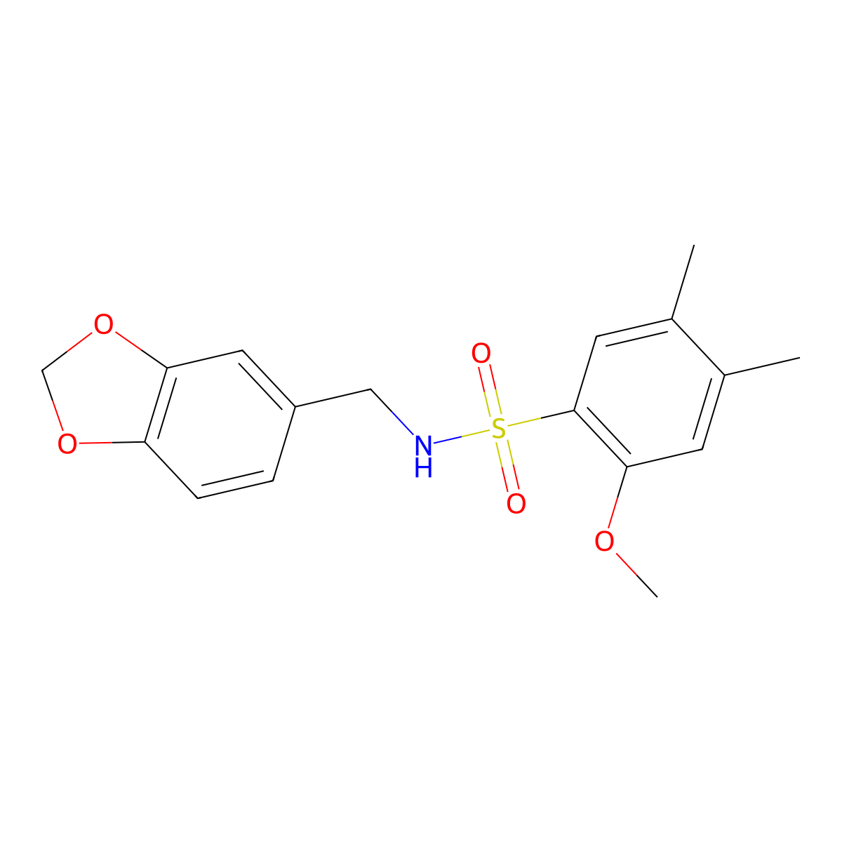 N-[(2H-1,3-benzodioxol-5-yl)methyl]-2-methoxy-4,5-dimethylbenzene-1-sulfonamide molecular structure, CAS 459174-72-2