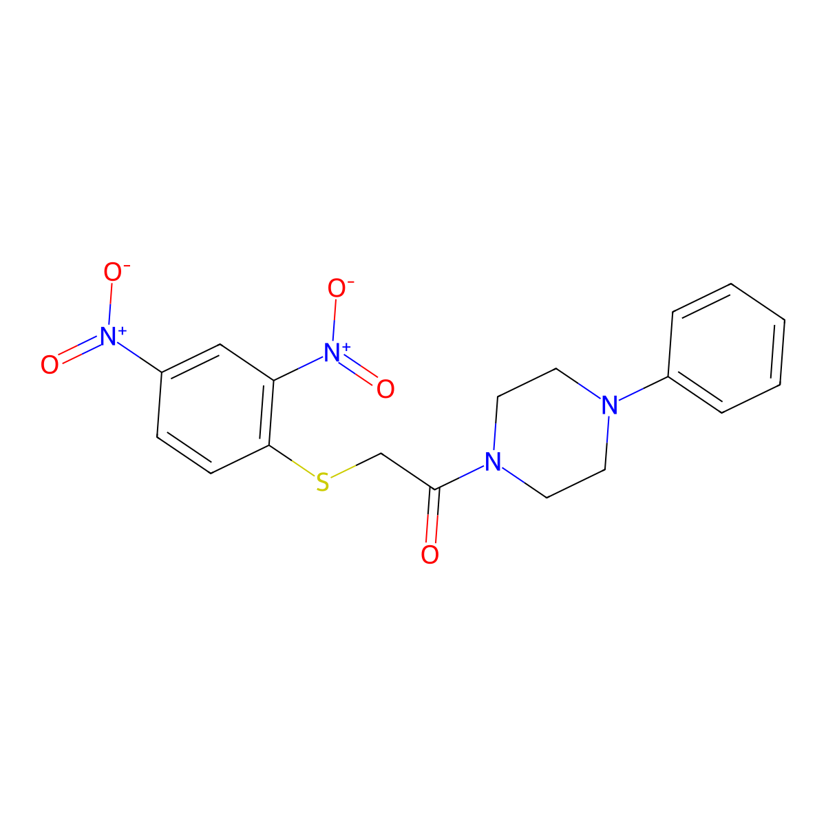 2-(2,4-Dinitrophenylthio)-1-(4-phenylpiperazinyl)ethan-1-one molecular structure, CAS 459175-32-7