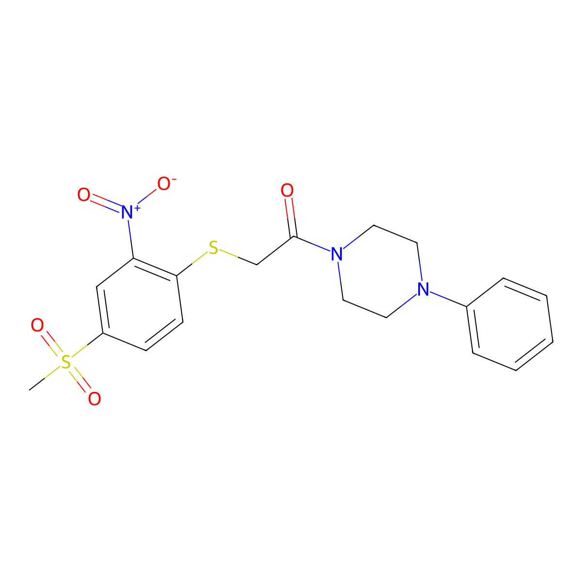 2-(4-Methylsulfonyl-2-nitrophenyl)sulfanyl-1-(4-phenylpiperazin-1-yl)ethanone molecular structure, CAS 459175-46-3