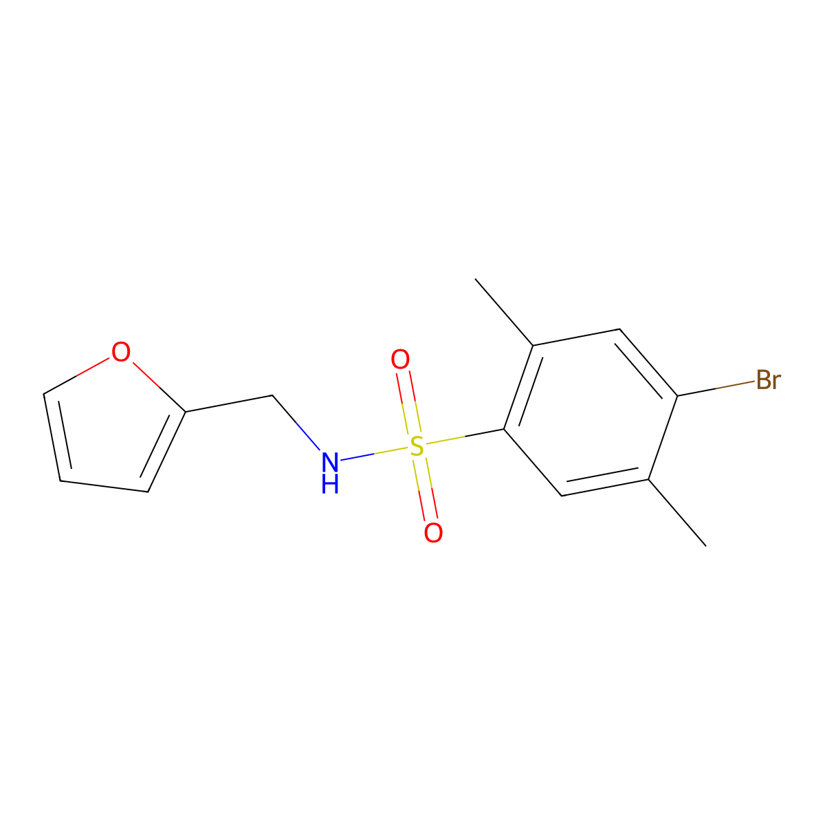 4-bromo-N-(2-furylmethyl)-2,5-dimethylbenzenesulfonamide molecular structure, CAS 459175-70-3