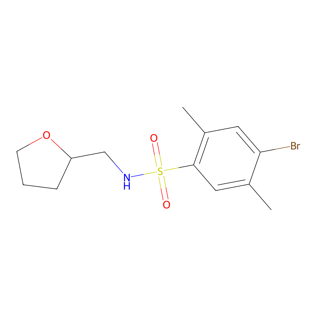 4-bromo-2,5-dimethyl-N-(oxolan-2-ylmethyl)benzenesulfonamide molecular structure, CAS 459175-91-8