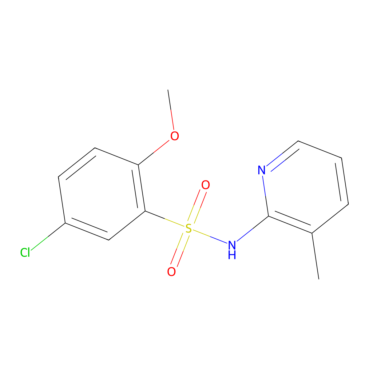 5-chloro-2-methoxy-N-(3-methylpyridin-2-yl)benzenesulfonamide molecular structure, CAS 459177-20-9