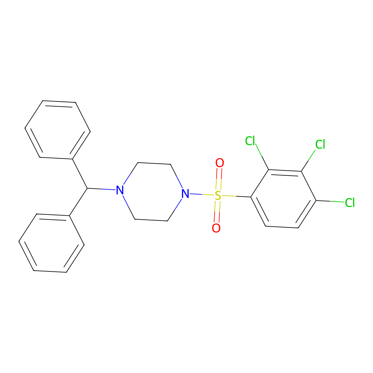 1-(Diphenylmethyl)-4-(2,3,4-trichlorobenzenesulfonyl)piperazine molecular structure, CAS 459179-19-2