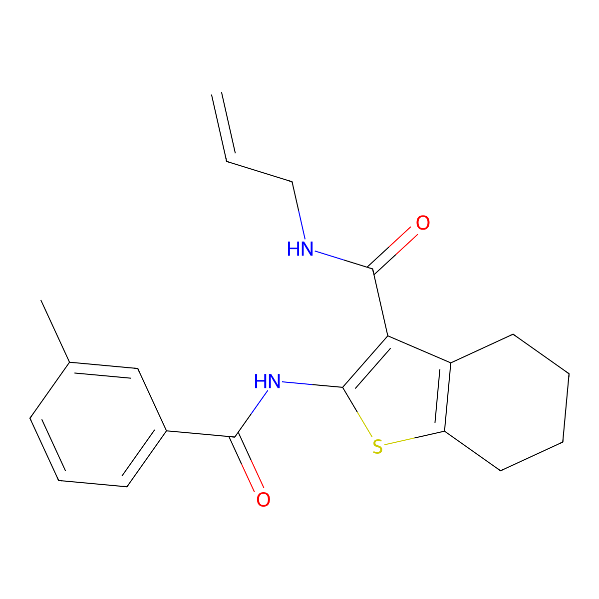 2-{[(3-methylphenyl)carbonyl]amino}-N-(prop-2-en-1-yl)-4,5,6,7-tetrahydro-1-benzothiophene-3-carboxamide molecular structure, CAS 459180-32-6