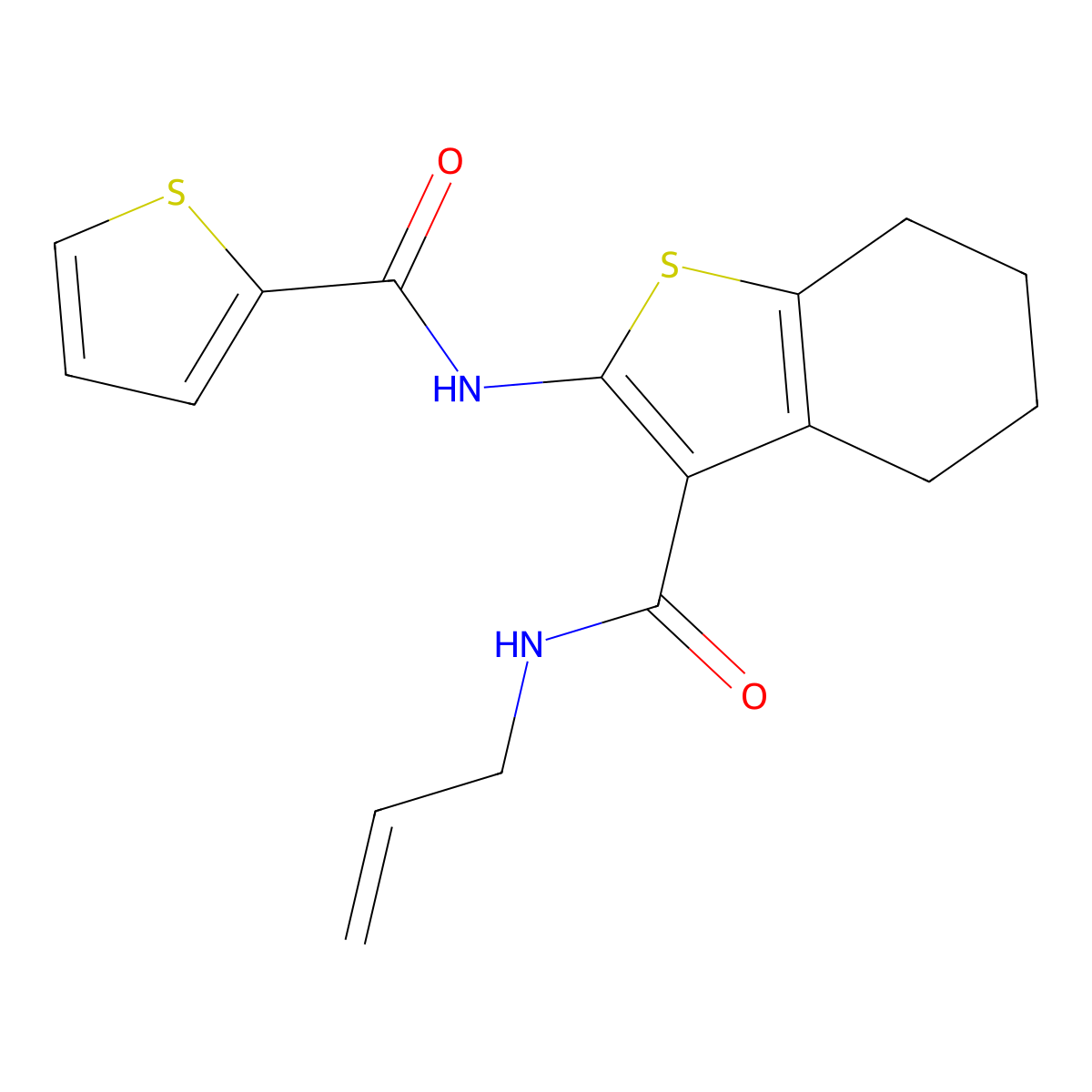 N-prop-2-enyl-2-(thiophene-2-carbonylamino)-4,5,6,7-tetrahydro-1-benzothiophene-3-carboxamide molecular structure, CAS 459180-80-4