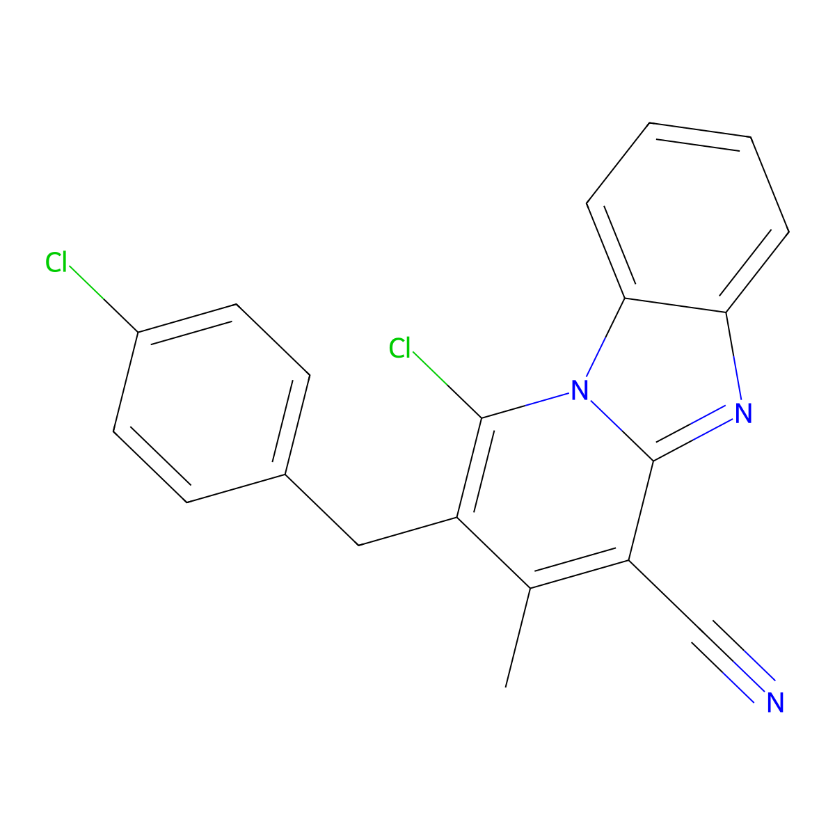1-Chloro-2-(4-chlorobenzyl)-3-methylpyrido[1,2-a]benzimidazole-4-carbonitrile molecular structure, CAS 459181-43-2