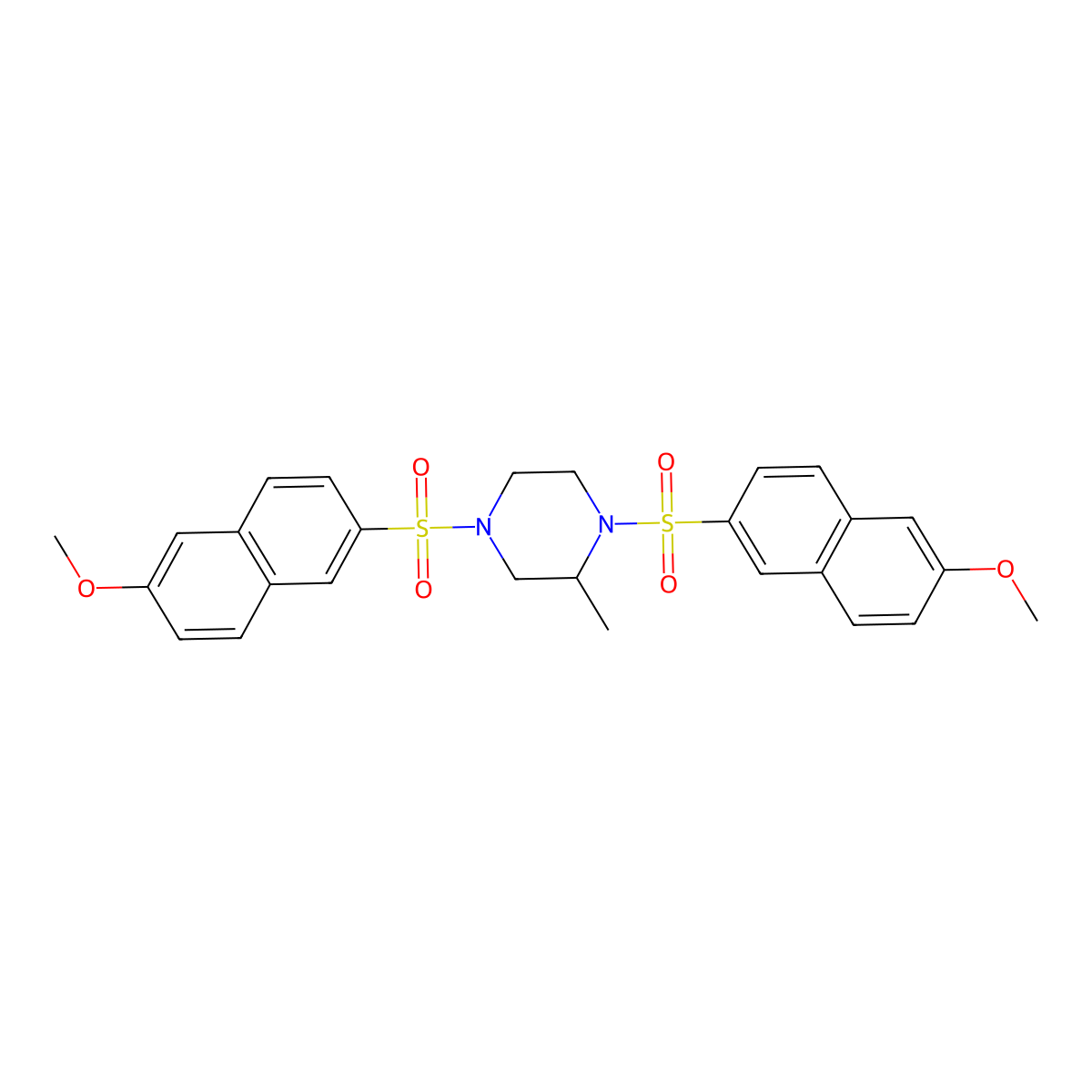 1,4-Bis[(6-methoxynaphthalen-2-yl)sulfonyl]-2-methylpiperazine molecular structure, CAS 459182-87-7