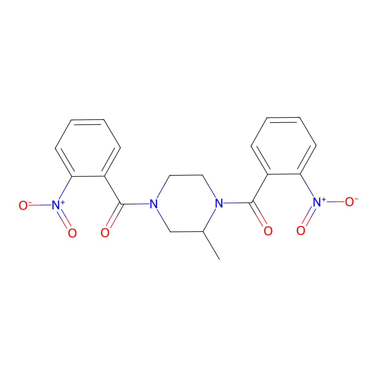 2-Methyl-1,4-bis(2-nitrobenzoyl)piperazine molecular structure, CAS 459184-57-7