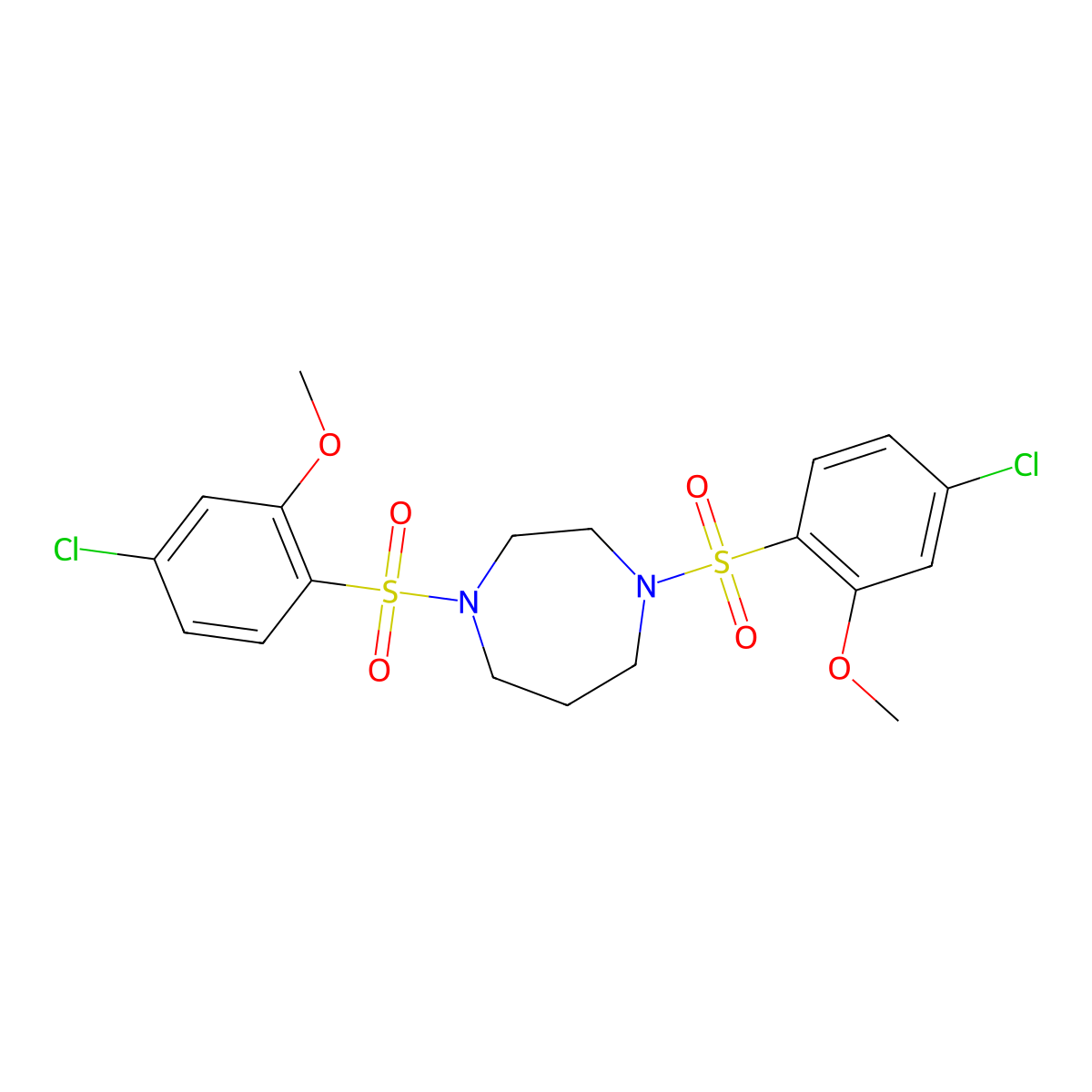 1,4-Bis[(4-chloro-2-methoxyphenyl)sulfonyl]-1,4-diazepane molecular structure, CAS 459187-00-9