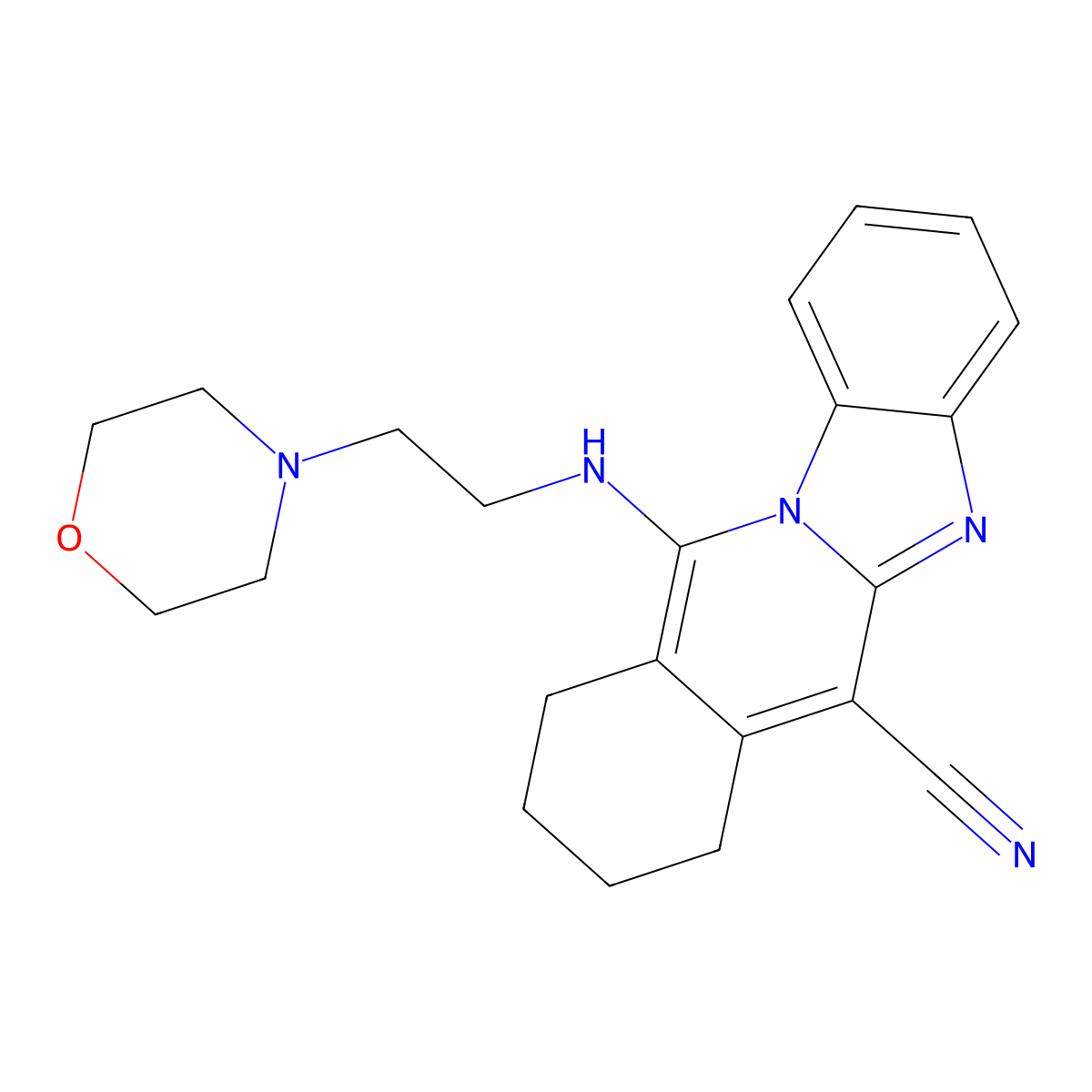 11-[2-(4-Morpholinyl)ethylamino]-7,8,9,10-tetrahydrobenzimidazolo[1,2-b]isoquinoline-6-carbonitrile molecular structure, CAS 459190-87-5