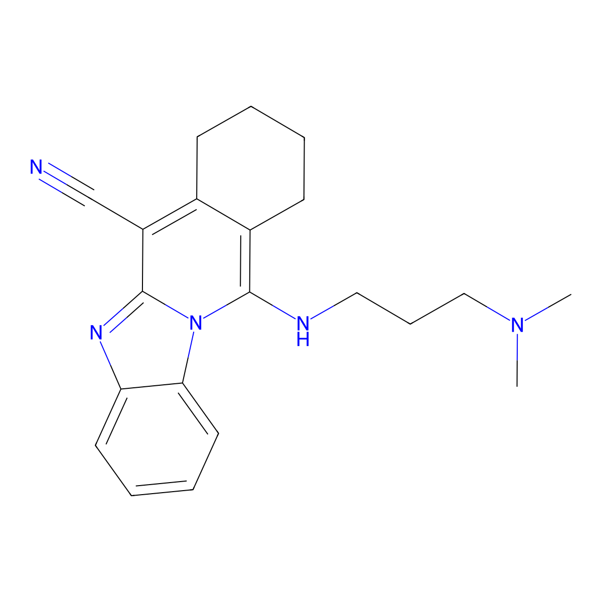 11-[3-(Dimethylamino)propylamino]-7,8,9,10-tetrahydrobenzimidazolo[1,2-b]isoquinoline-6-carbonitrile molecular structure, CAS 459191-21-0