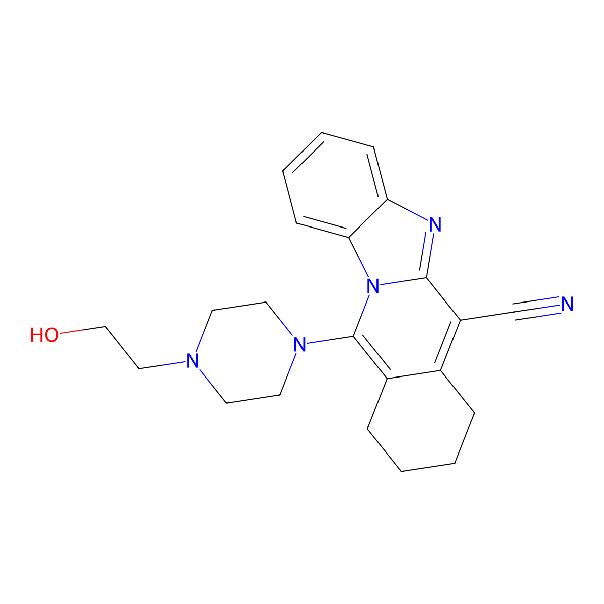 11-[4-(2-Hydroxyethyl)-1-piperazinyl]-7,8,9,10-tetrahydrobenzimidazo[1,2-B]isoquinoline-6-carbonitrile molecular structure, CAS 459191-84-5