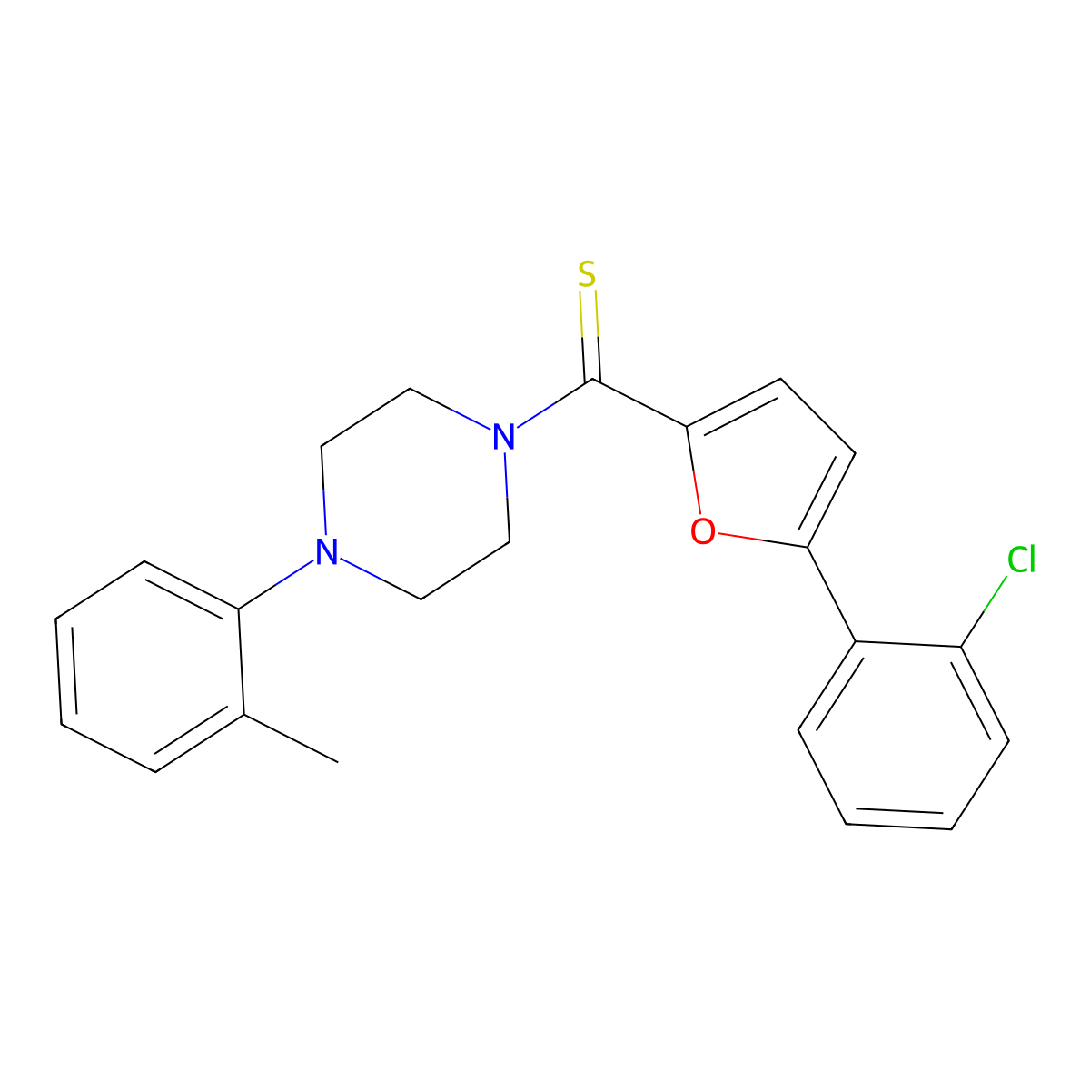 (5-(2-Chlorophenyl)furan-2-yl)(4-(o-tolyl)piperazin-1-yl)methanethione molecular structure, CAS 459192-65-5