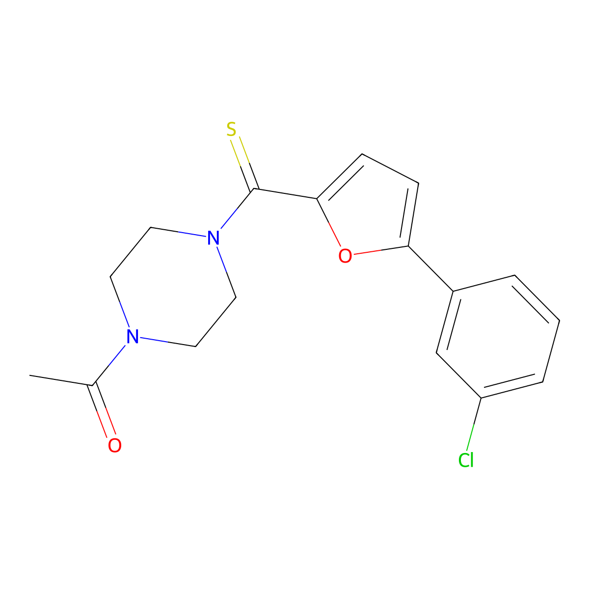 1-[4-[5-(3-Chlorophenyl)furan-2-carbothioyl]piperazin-1-yl]ethanone molecular structure, CAS 459194-39-9