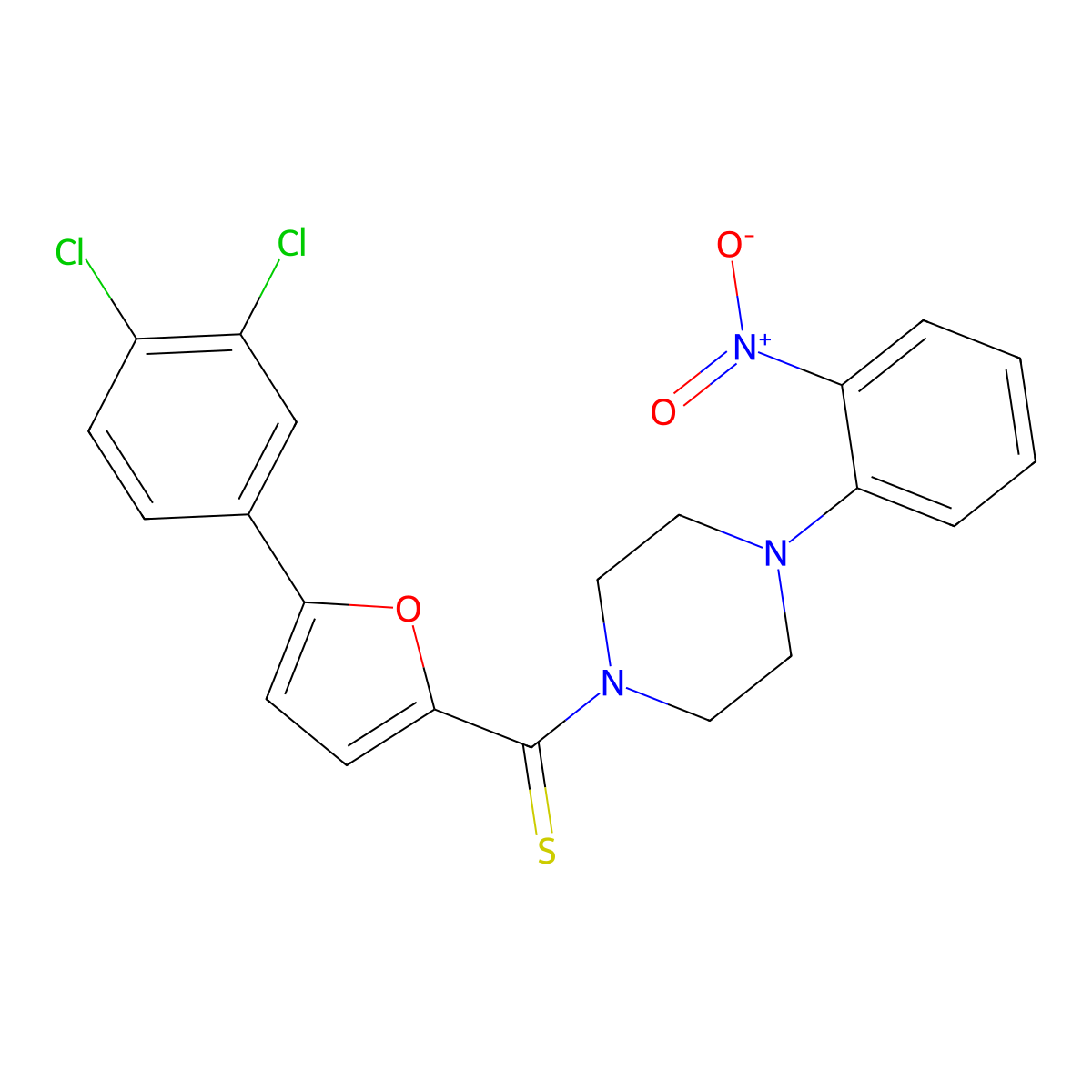 (5-(3,4-Dichlorophenyl)furan-2-yl)(4-(2-nitrophenyl)piperazin-1-yl)methanethione molecular structure, CAS 459194-79-7