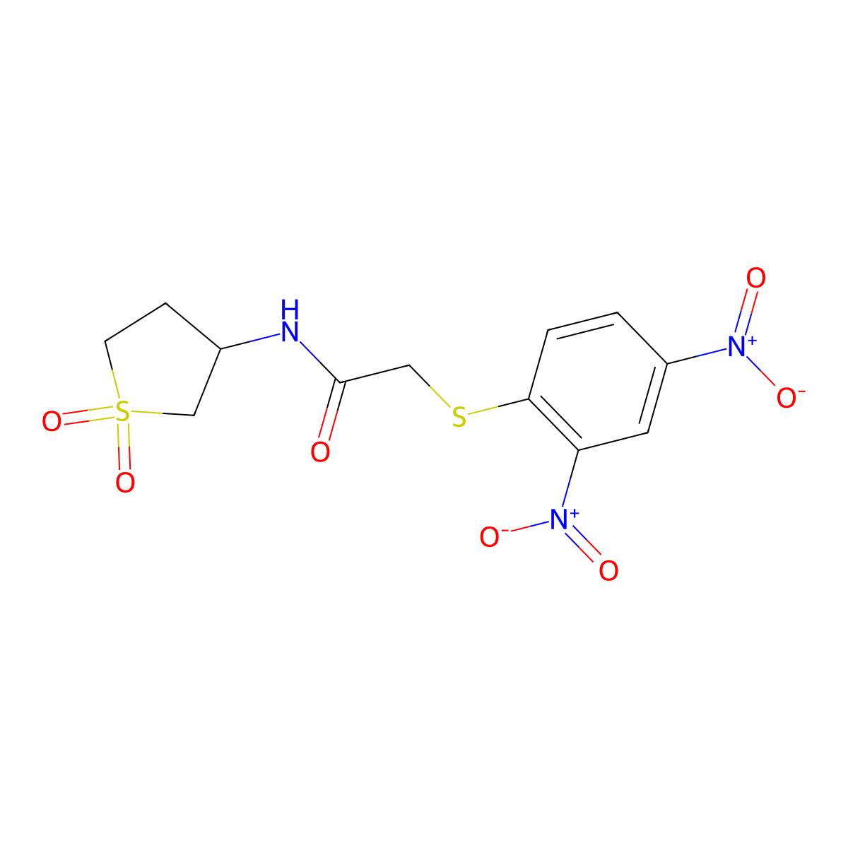 2-(2,4-dinitrophenyl)sulfanyl-N-(1,1-dioxothiolan-3-yl)acetamide molecular structure, CAS 459203-92-0