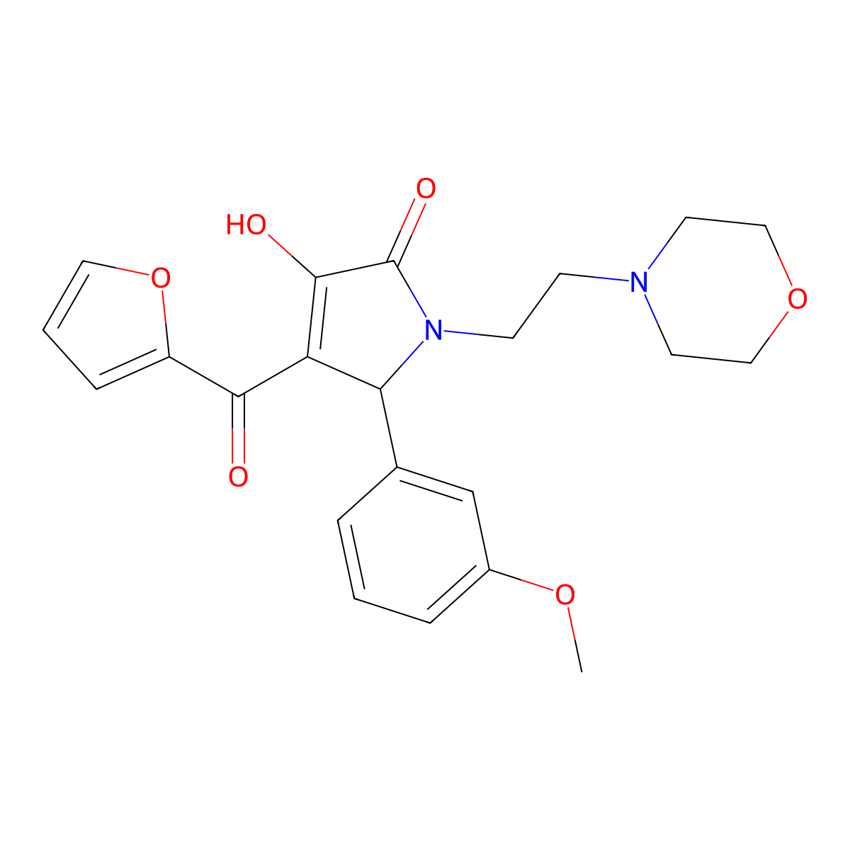 4-(furan-2-carbonyl)-3-hydroxy-5-(3-methoxyphenyl)-1-[2-(morpholin-4-yl)ethyl]-2,5-dihydro-1H-pyrrol-2-one molecular structure, CAS 459204-59-2