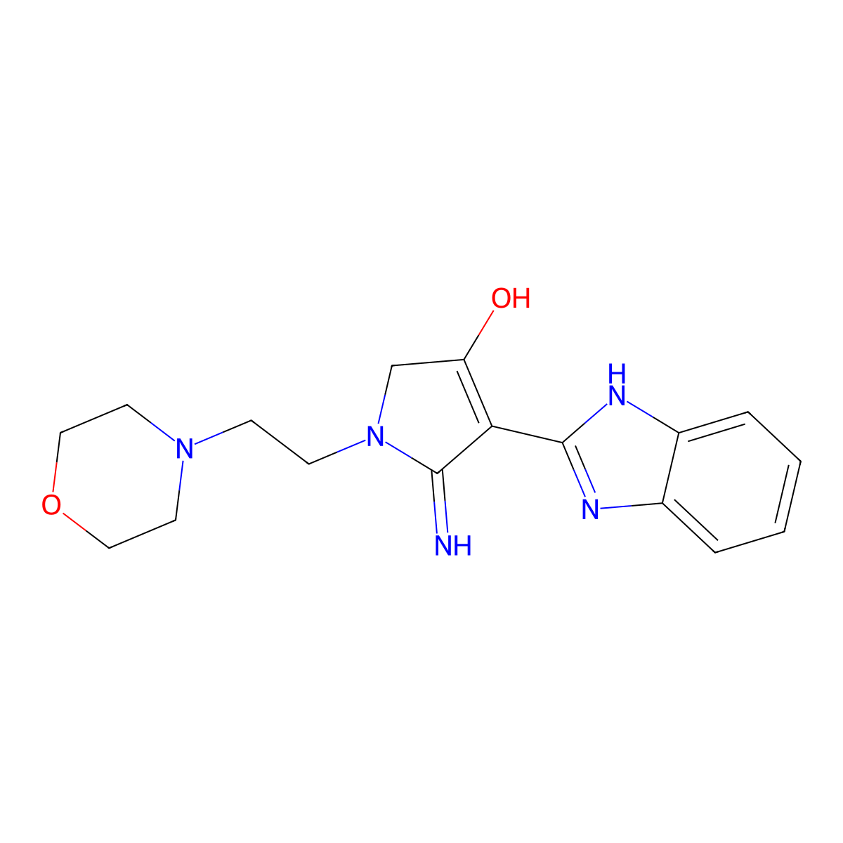 5-amino-4-(1H-1,3-benzodiazol-2-yl)-1-[2-(morpholin-4-yl)ethyl]-2,3-dihydro-1H-pyrrol-3-one molecular structure, CAS 459213-95-7