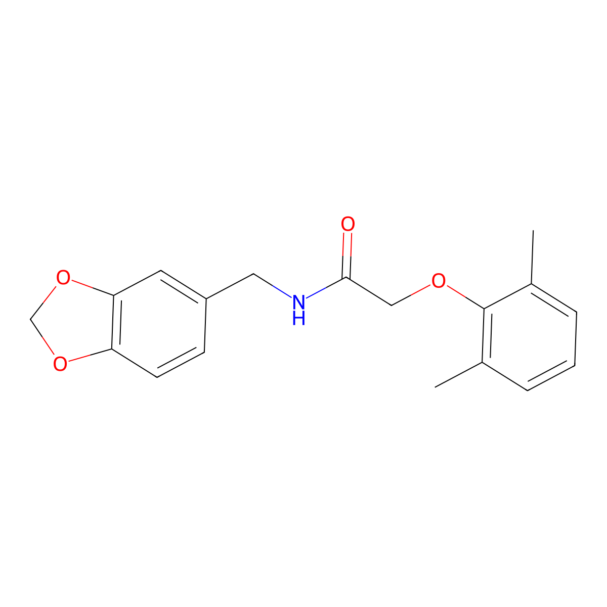 N-(1,3-benzodioxol-5-ylmethyl)-2-(2,6-dimethylphenoxy)acetamide molecular structure, CAS 459218-38-3