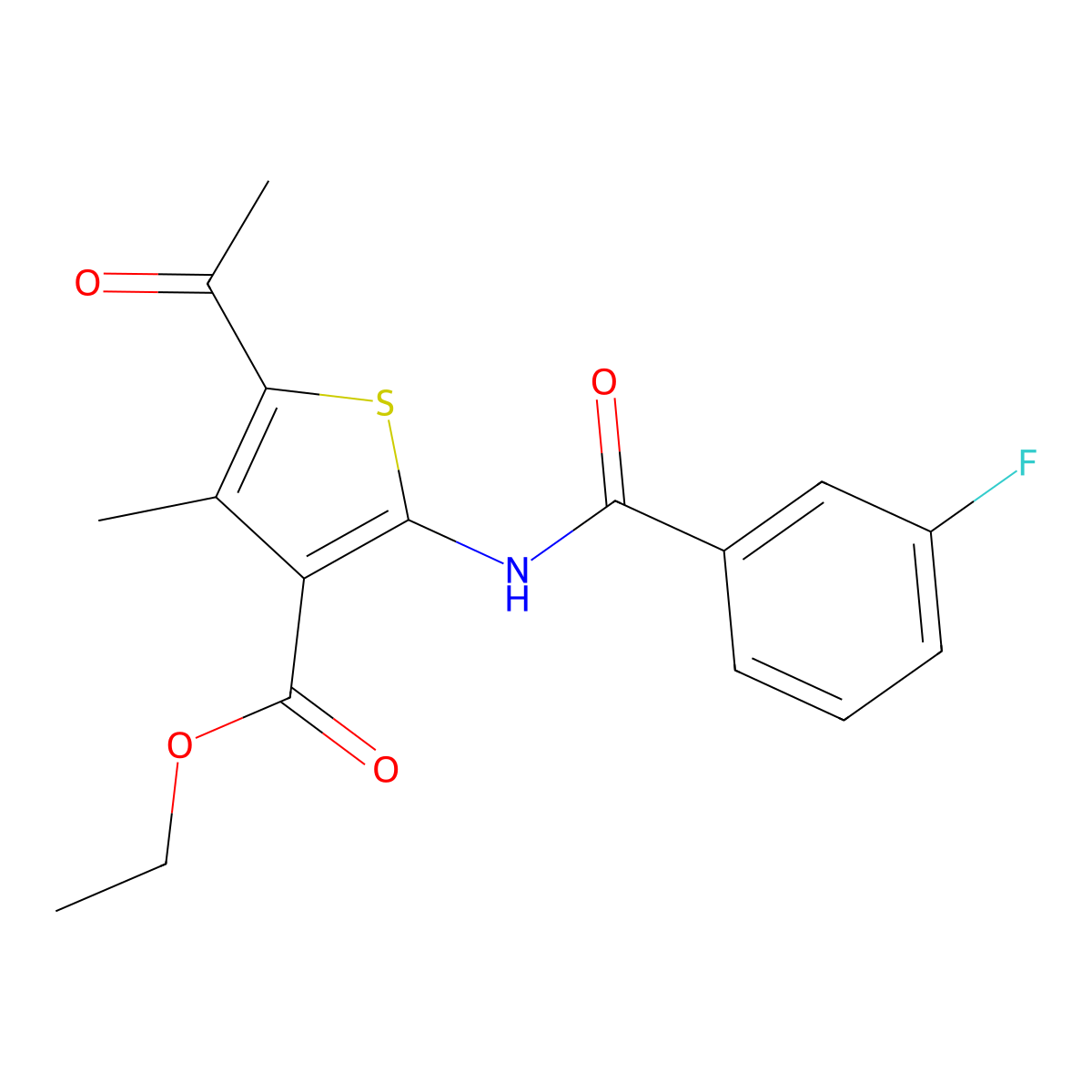 Ethyl 5-acetyl-2-[(3-fluorobenzoyl)amino]-4-methylthiophene-3-carboxylate molecular structure, CAS 459219-32-0