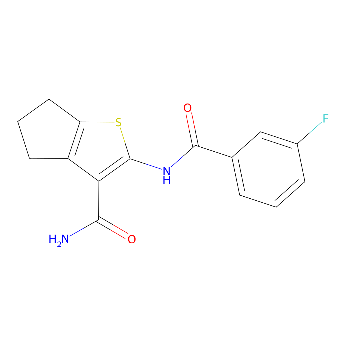 2-[(3-fluorobenzoyl)amino]-5,6-dihydro-4H-cyclopenta[b]thiophene-3-carboxamide molecular structure, CAS 459219-33-1