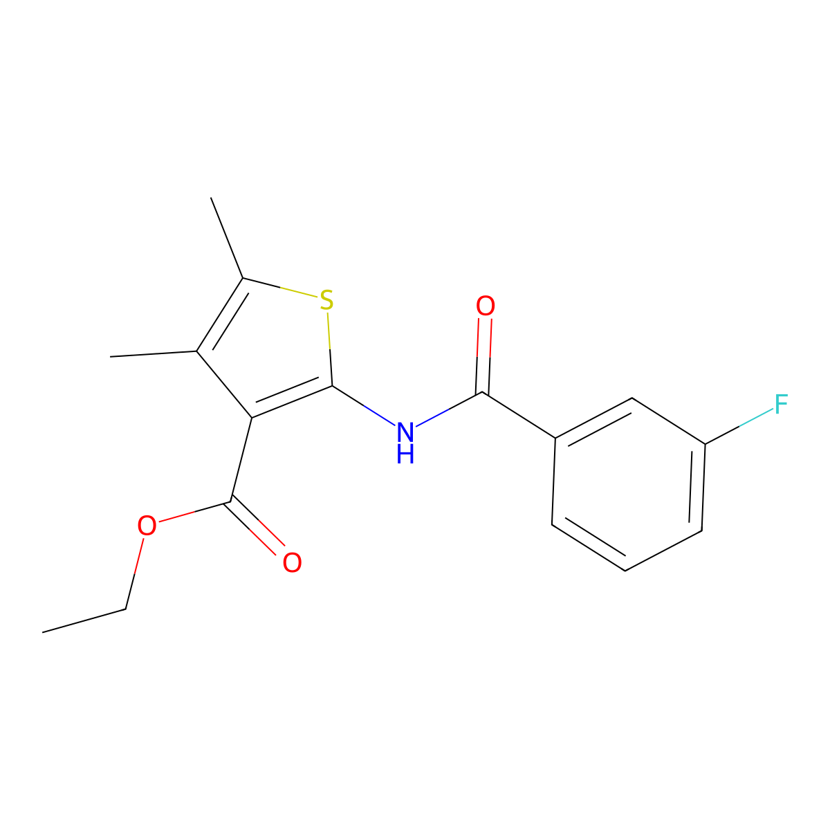 Ethyl 2-(3-fluorobenzamido)-4,5-dimethylthiophene-3-carboxylate molecular structure, CAS 459219-38-6