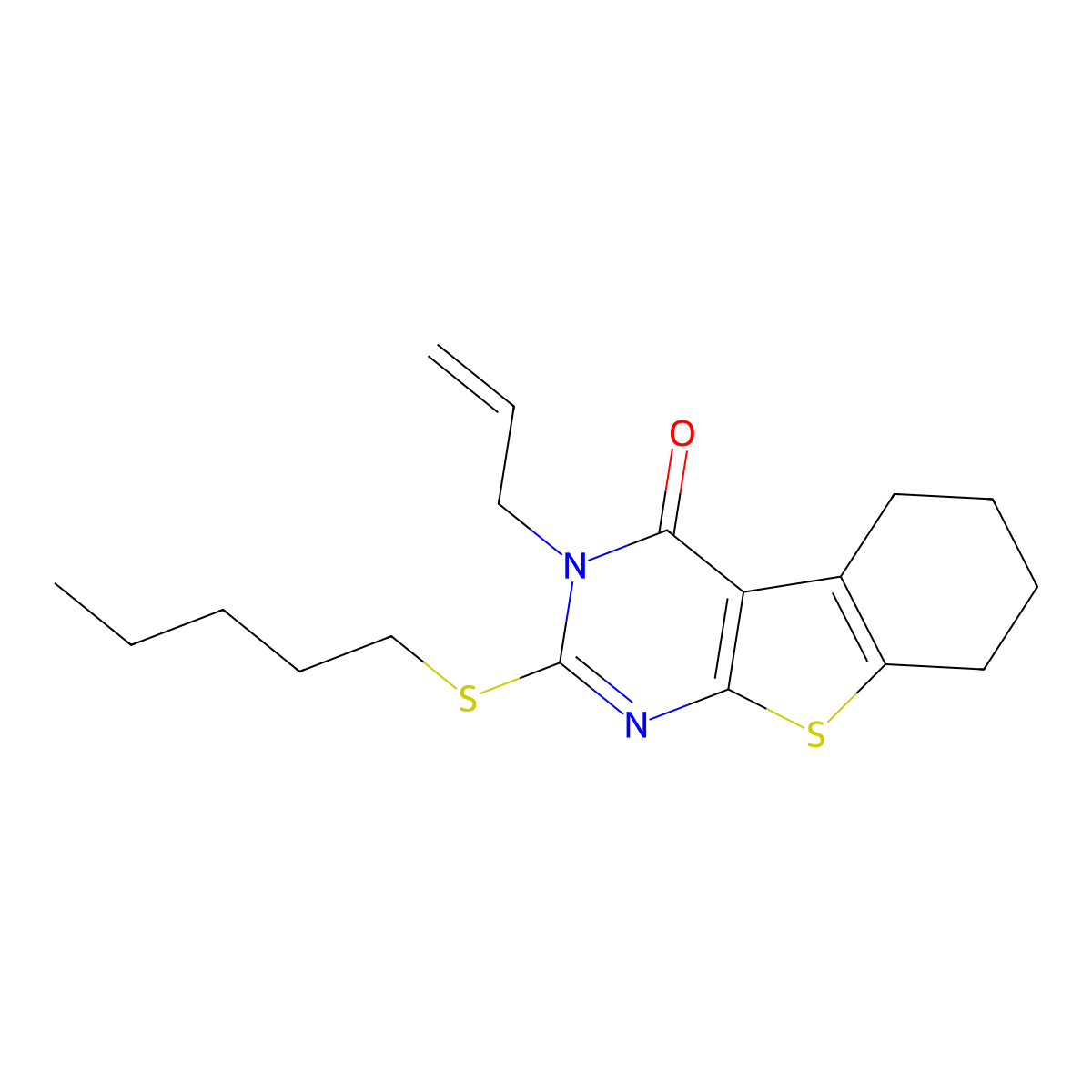 2-Pentylsulfanyl-3-prop-2-enyl-5,6,7,8-tetrahydro-[1]benzothiolo[2,3-d]pyrimidin-4-one molecular structure, CAS 4594-43-8