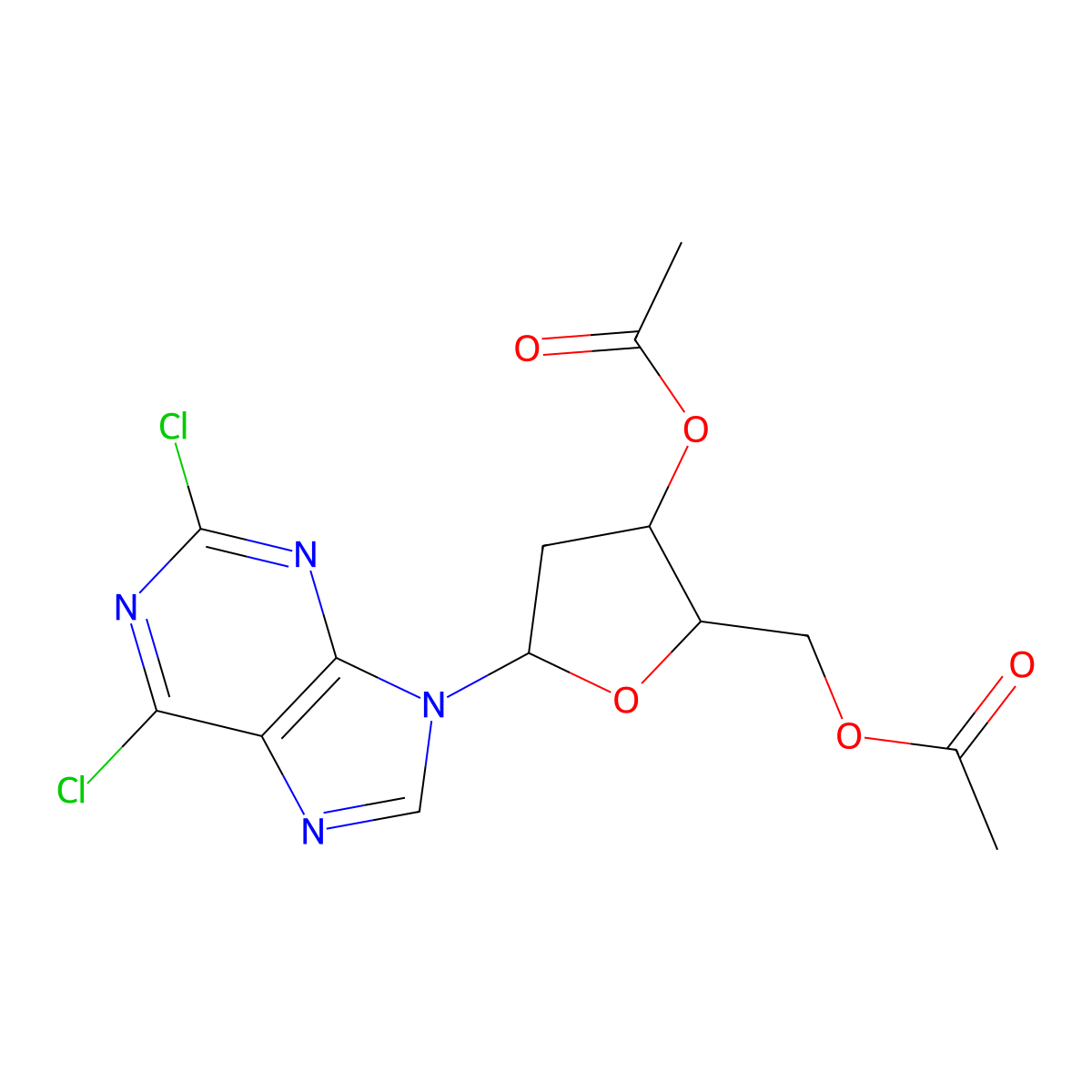 [3-Acetyloxy-5-(2,6-dichloropurin-9-yl)oxolan-2-yl]methyl acetate molecular structure, CAS 4594-53-0
